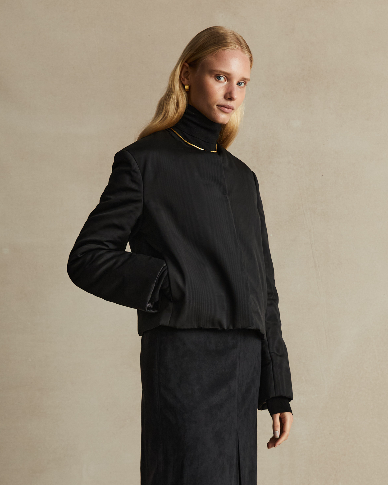 Black Moire Padded Corta Jacket