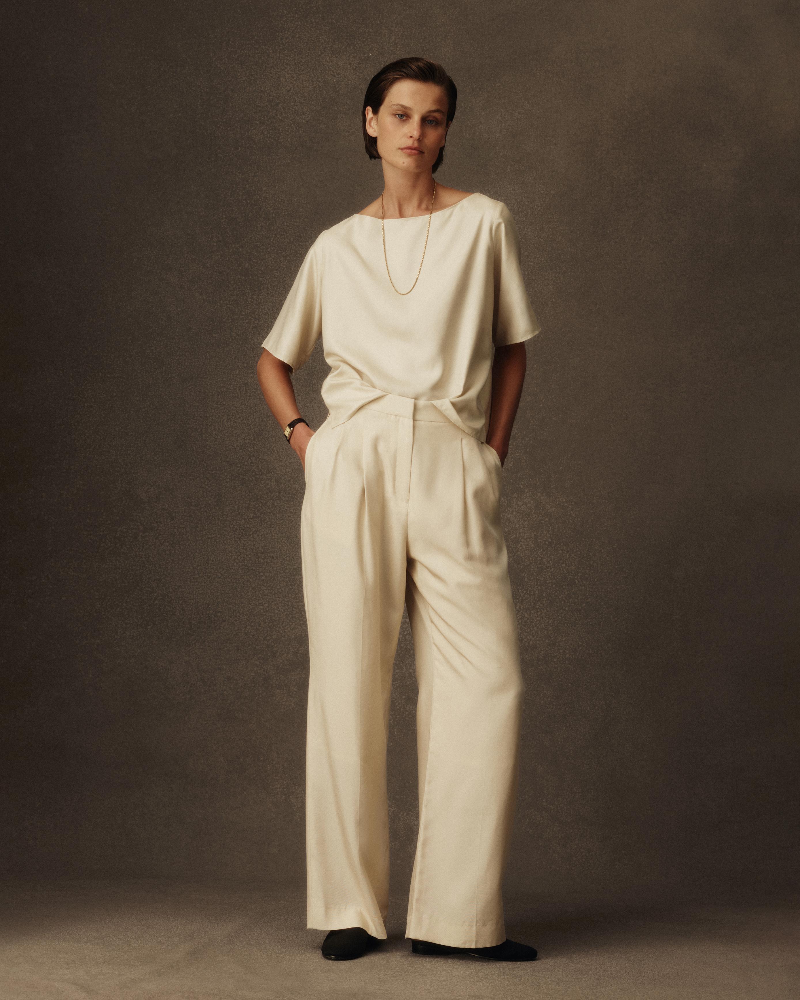 Boat Neck Top - Beige Dupioni