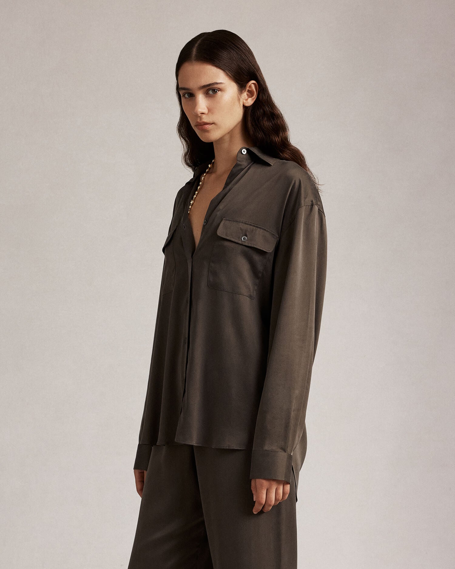 Camilla Shirt - Olive Silk