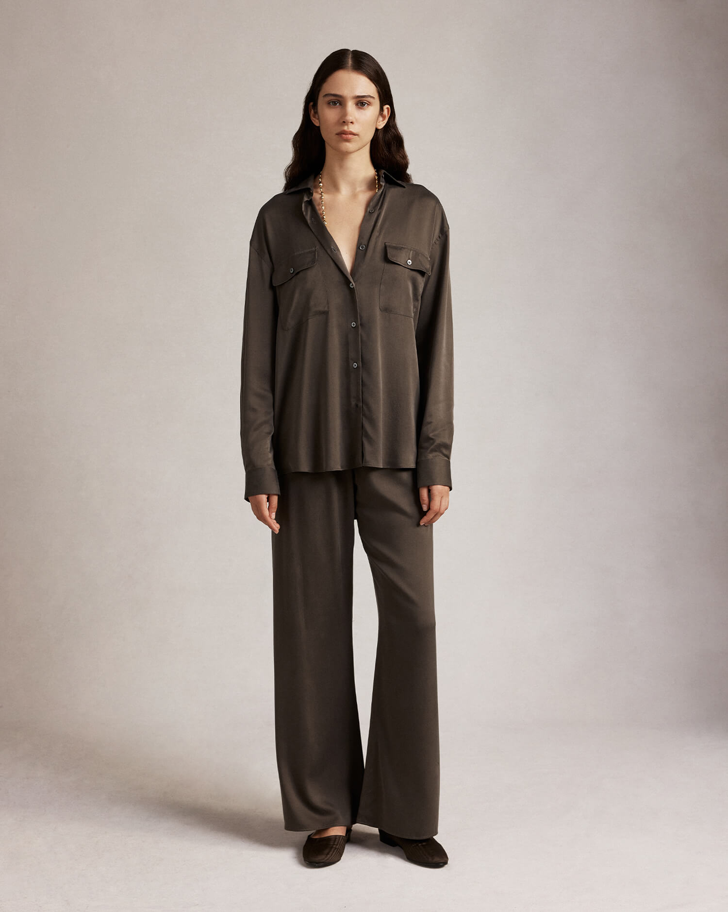 Camilla Shirt - Olive Silk