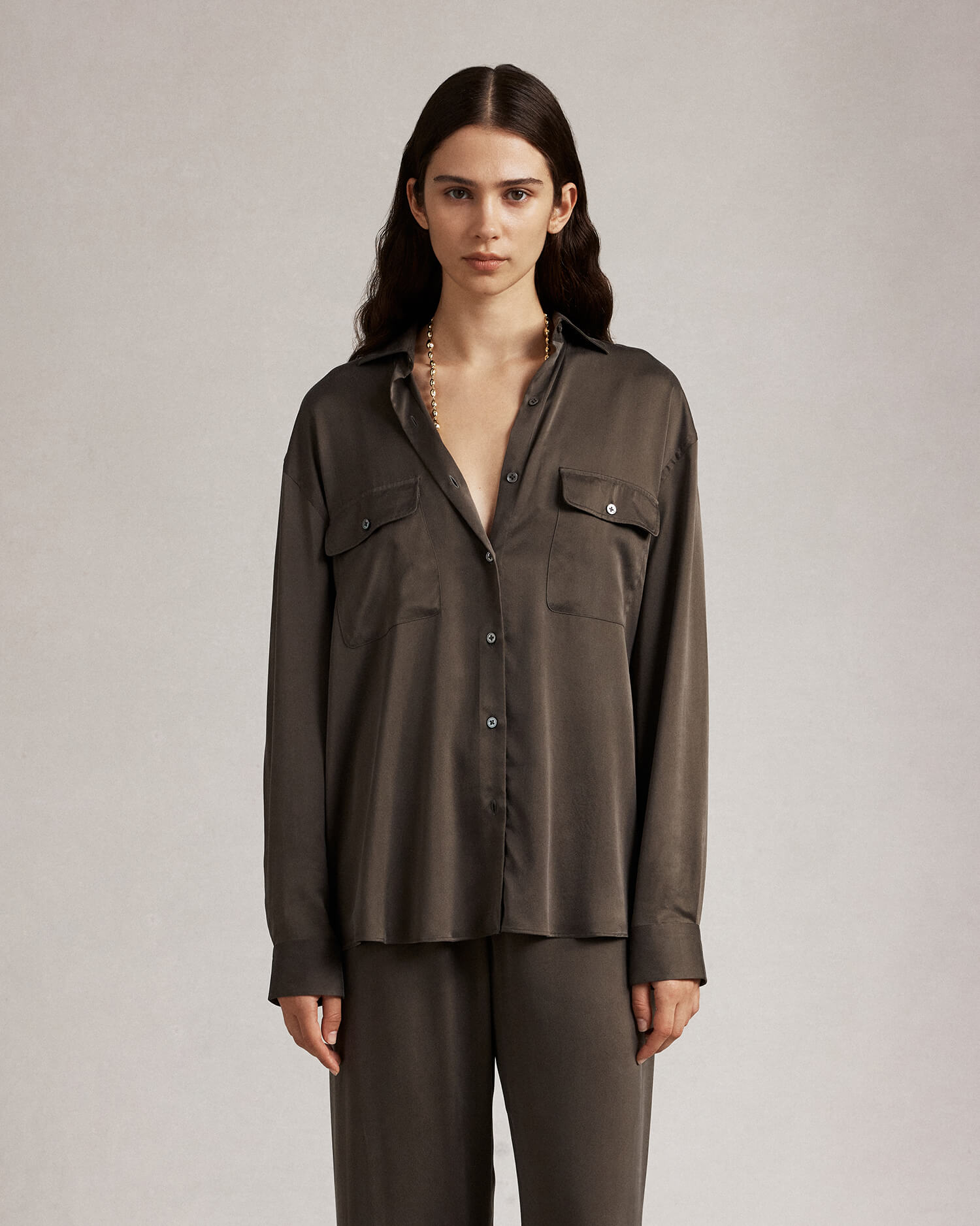 Camilla Shirt - Olive Silk