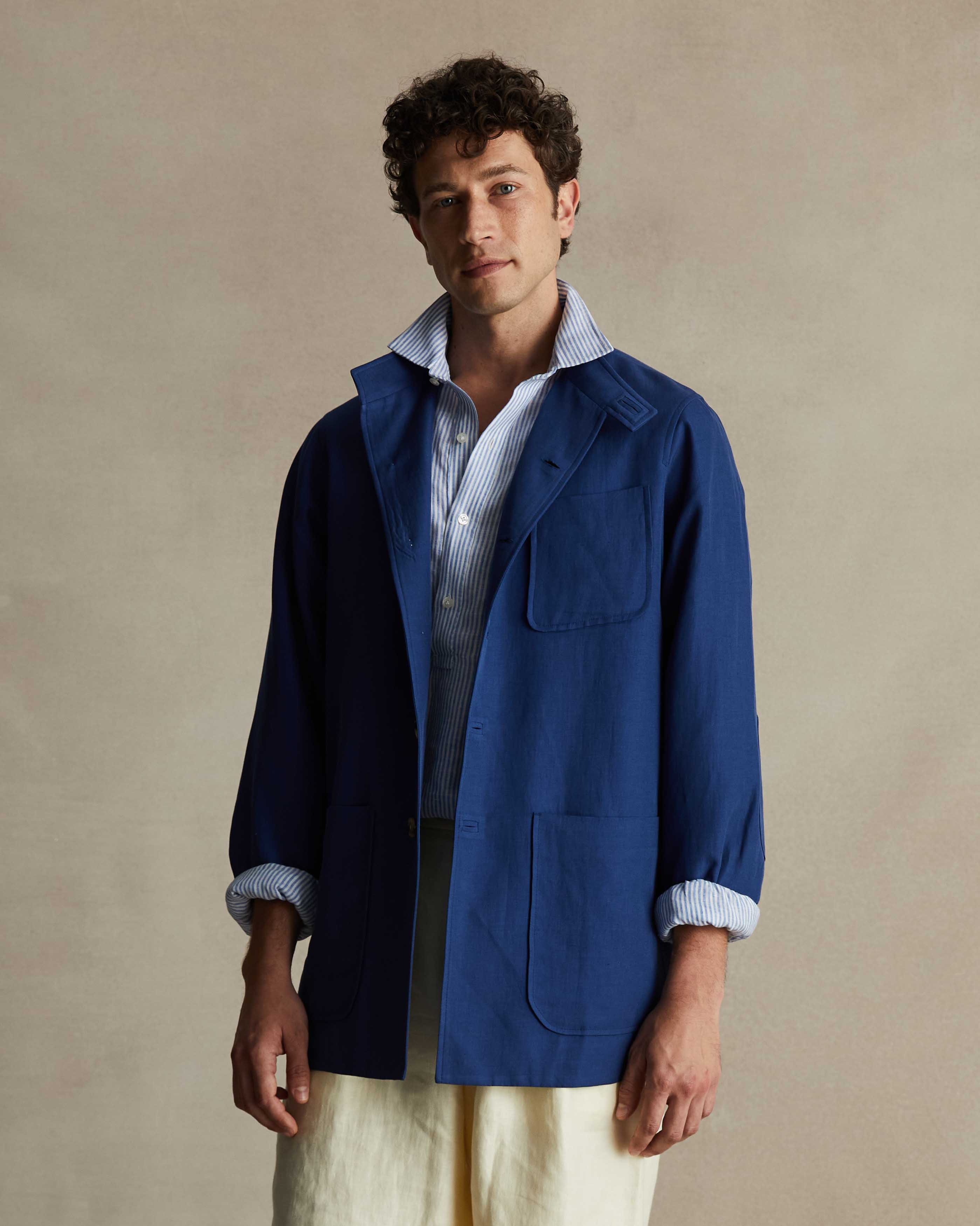 Blue Silk Linen Corbu Jacket