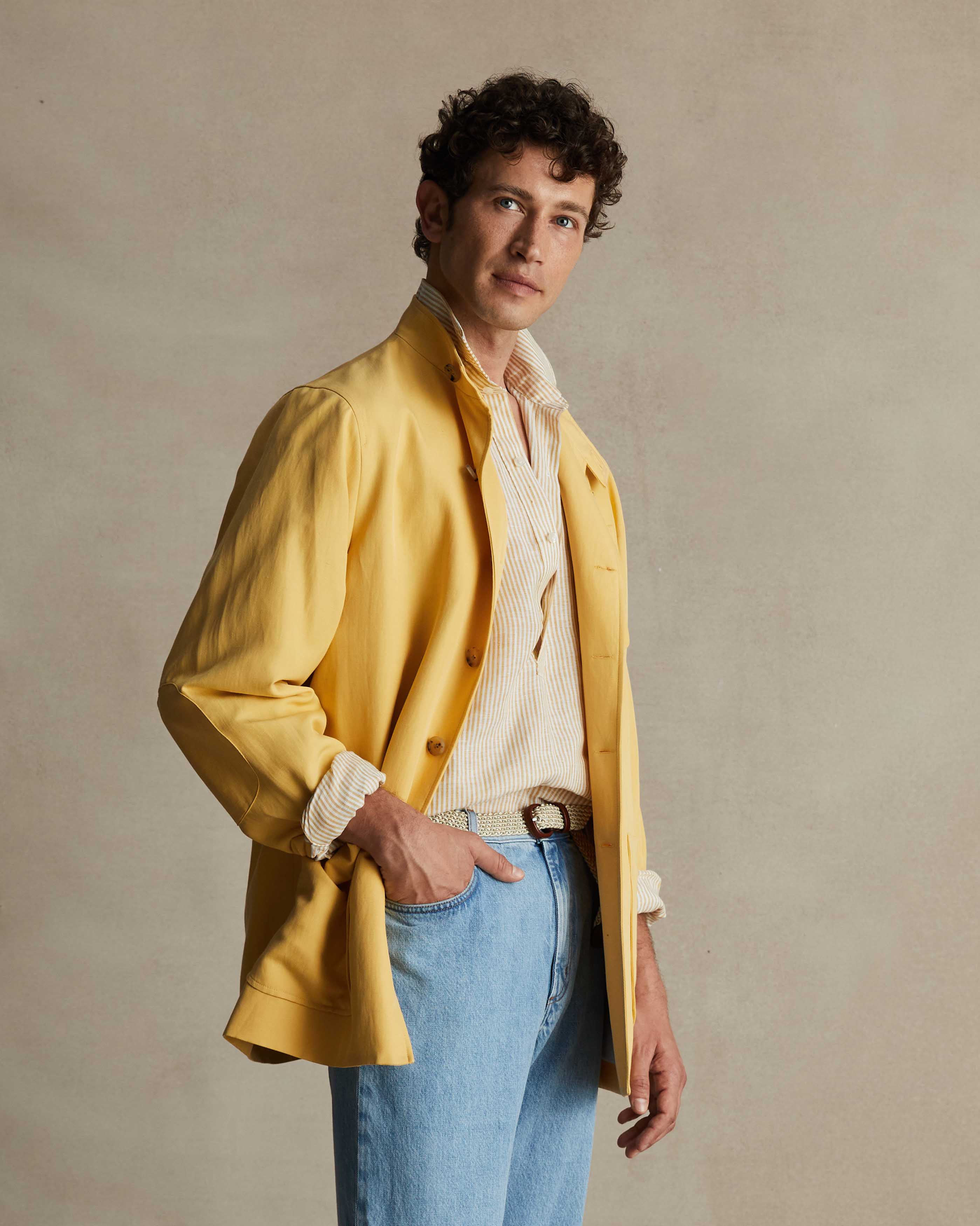Yellow Silk Linen Corbu Jacket