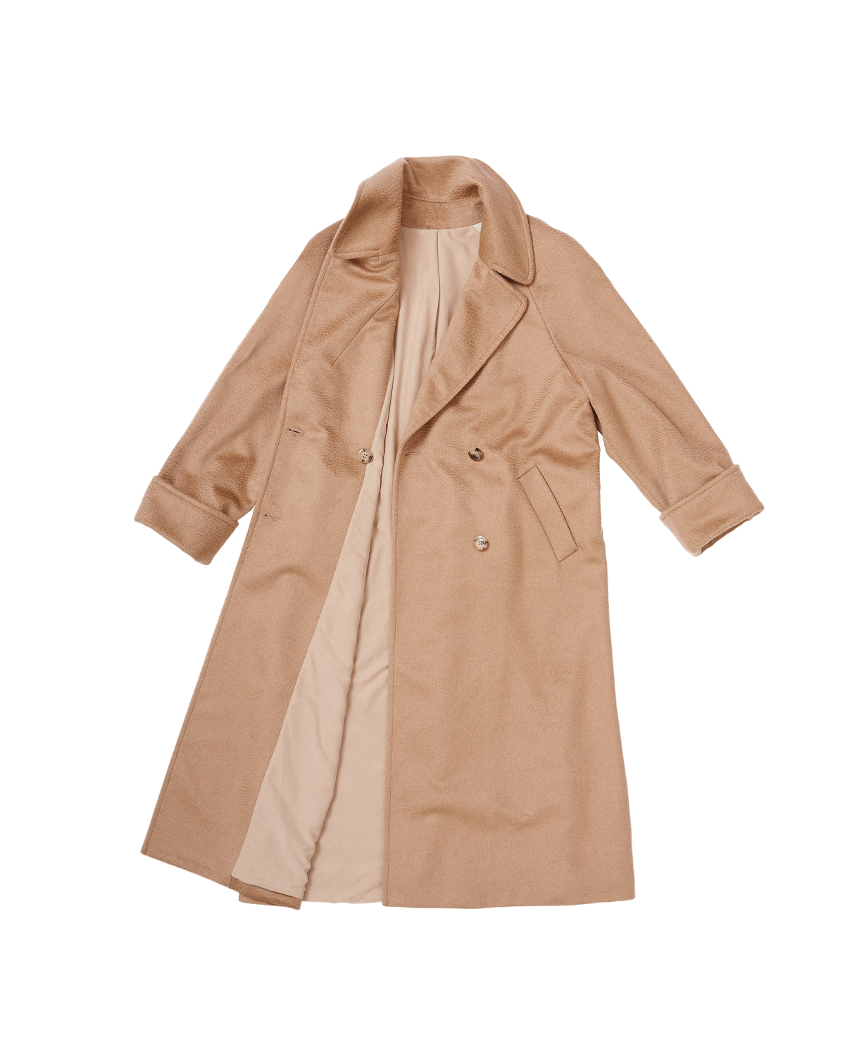 Double Breasted Raglan Overcoat - Camel Hair