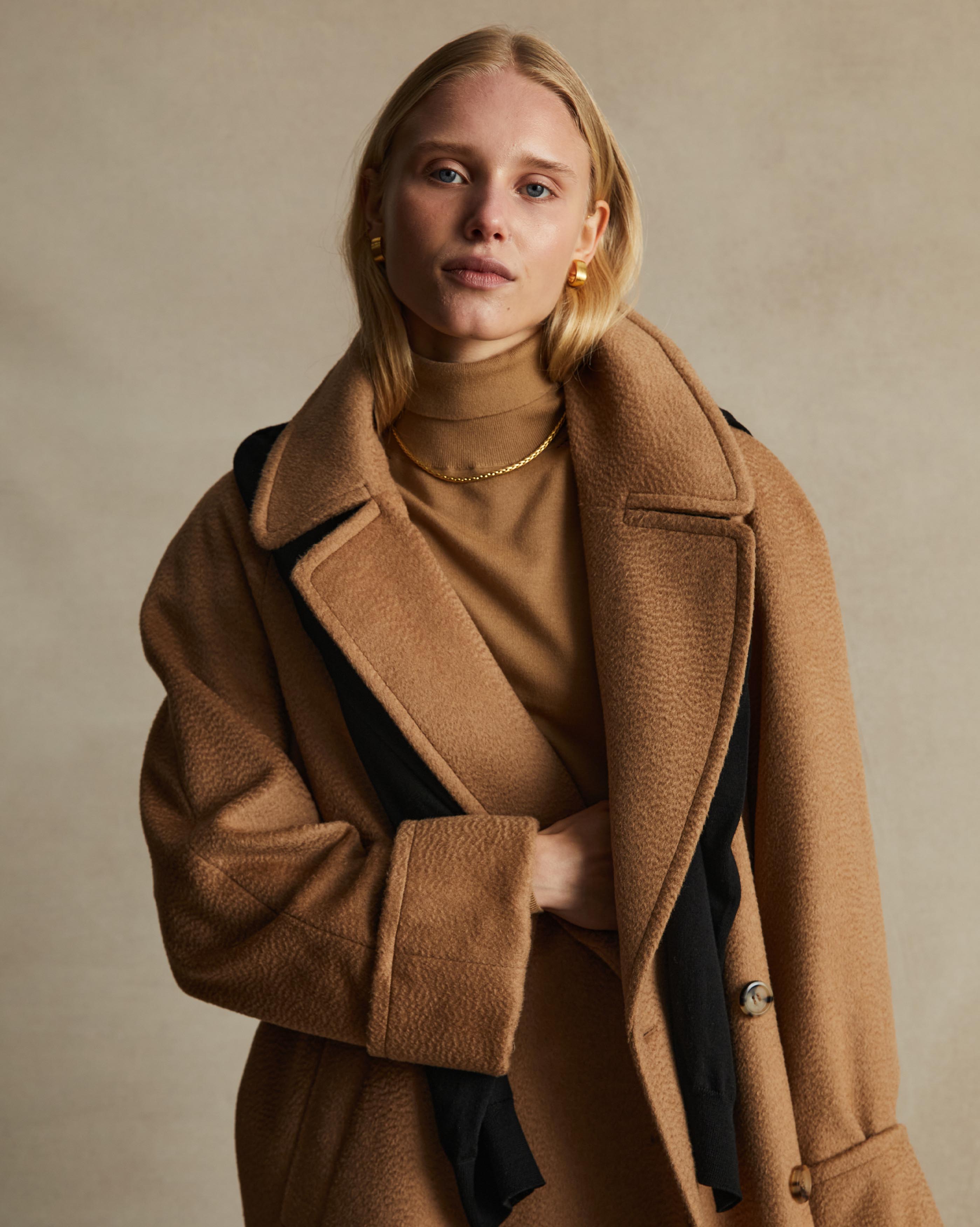 Double Breasted Raglan Overcoat - Camel Hair