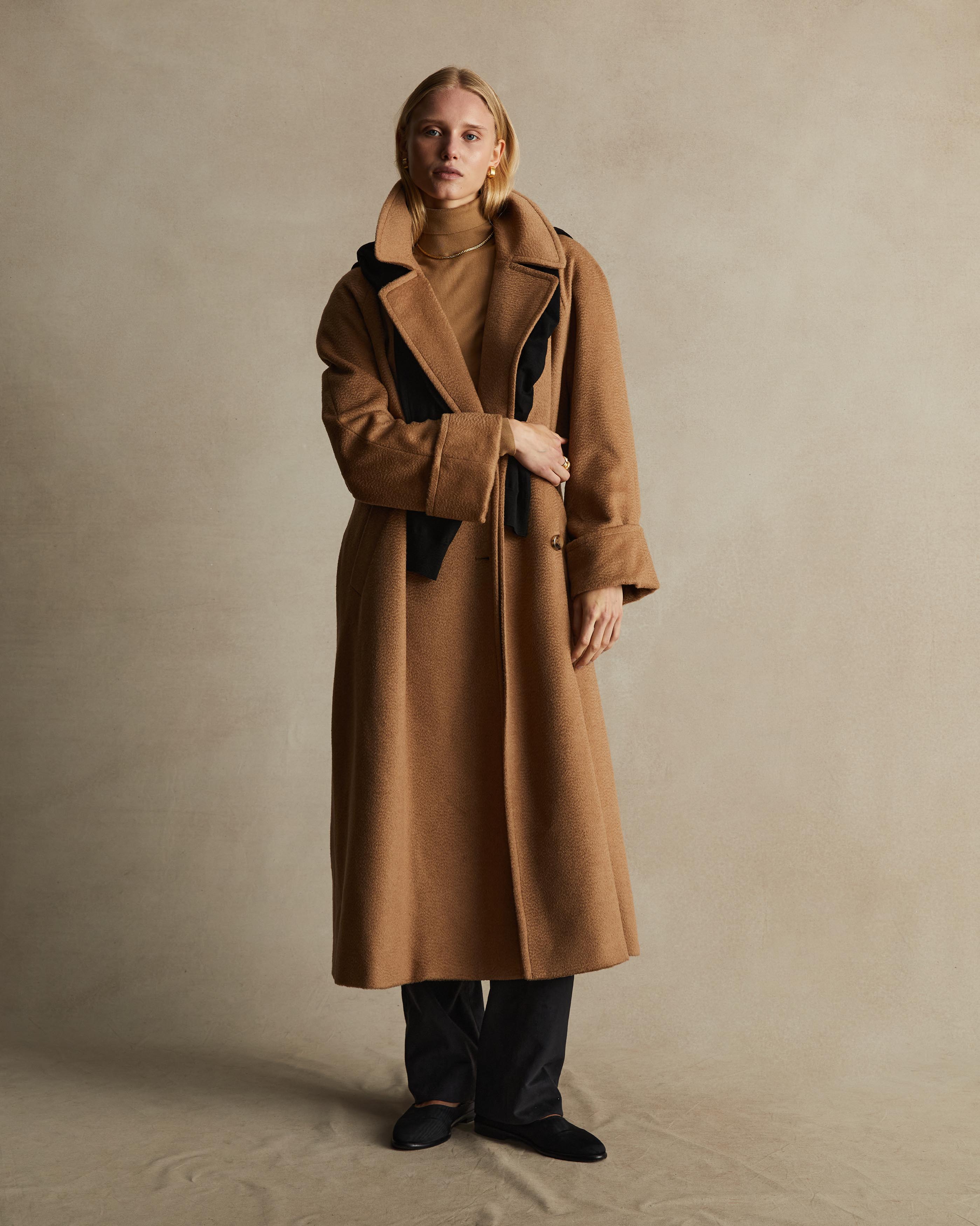 Double Breasted Raglan Overcoat - Camel Hair