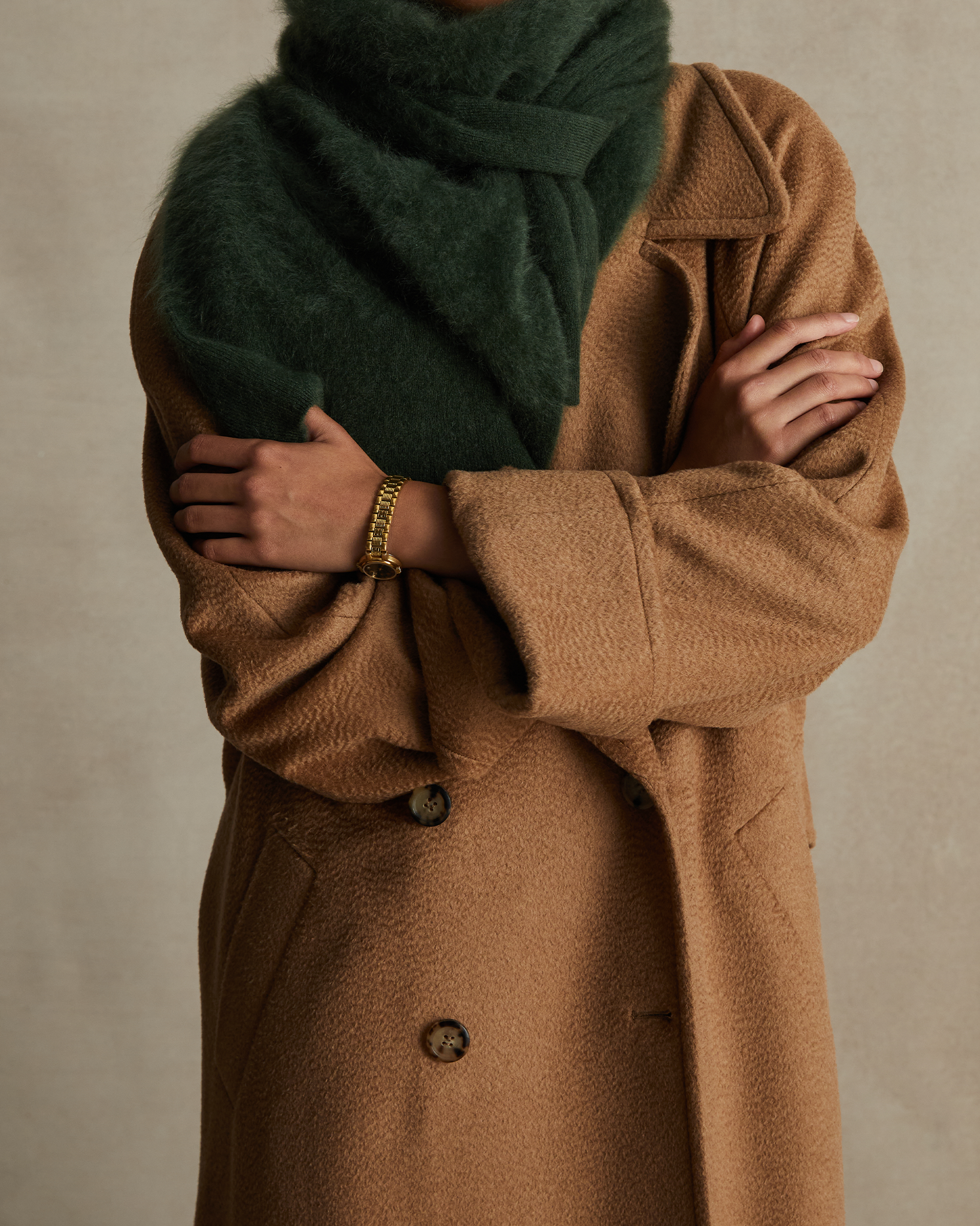 Double Breasted Raglan Overcoat - Camel Hair