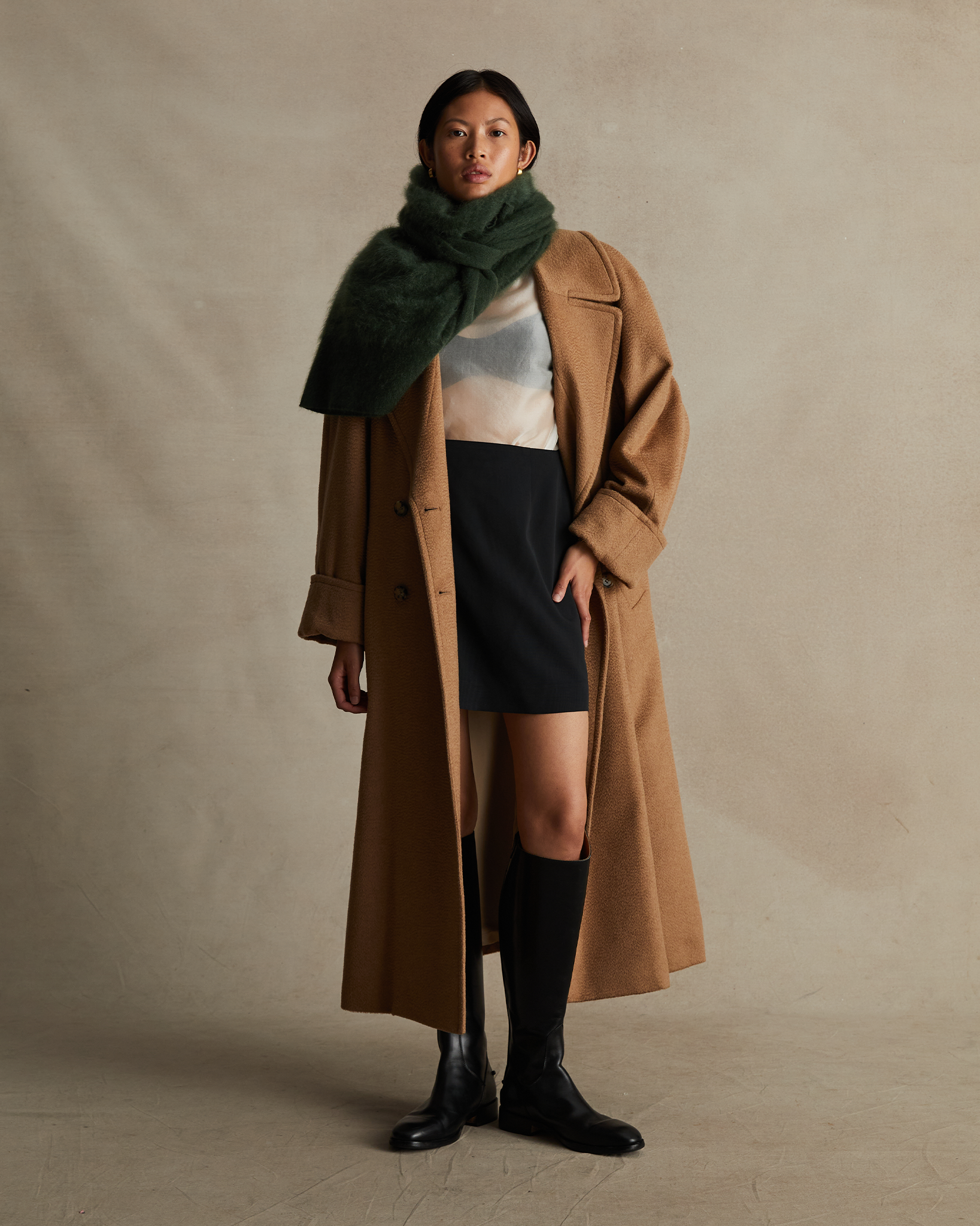 Double Breasted Raglan Overcoat - Camel Hair