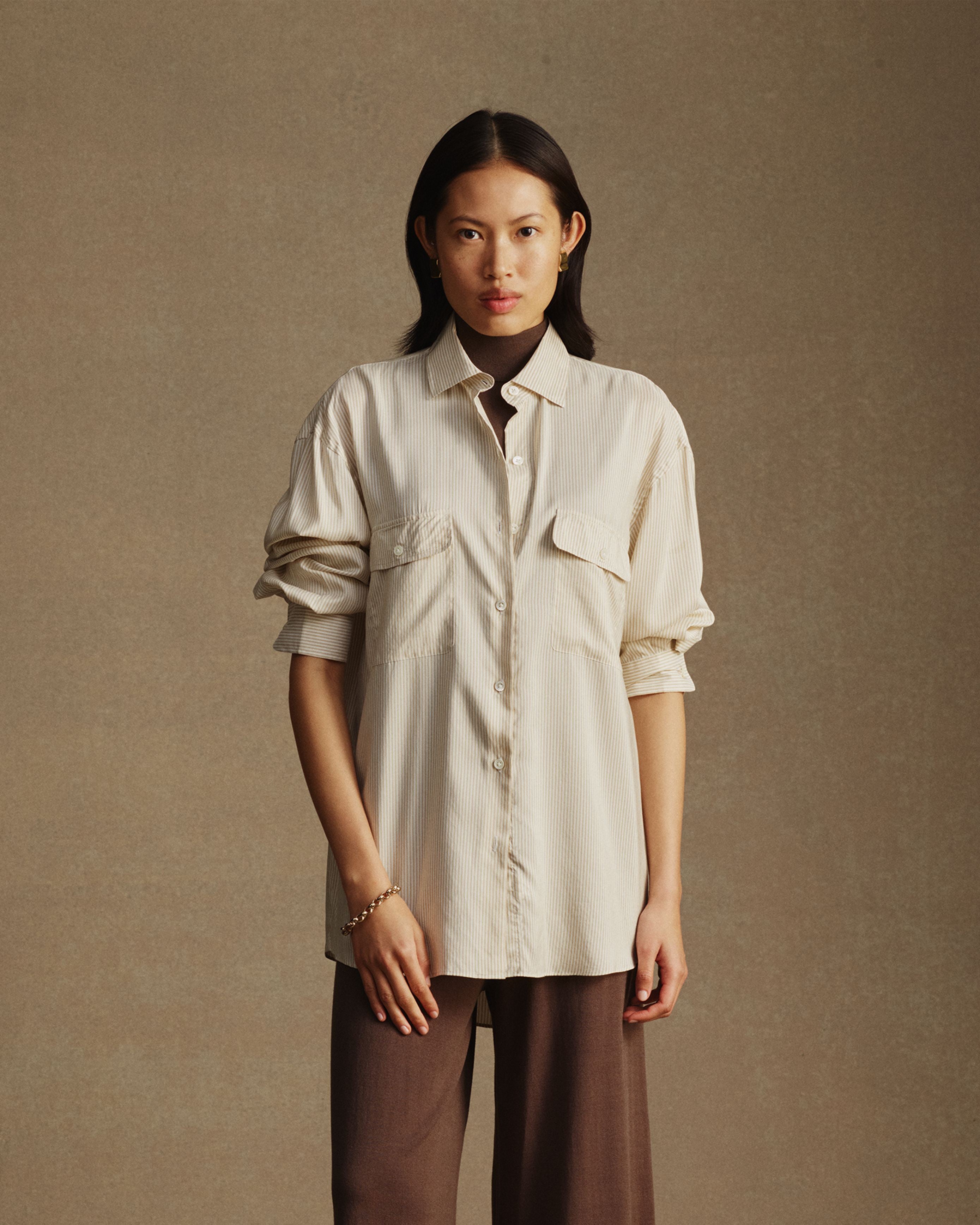 Camilla Shirt - Beige Stripe Silk