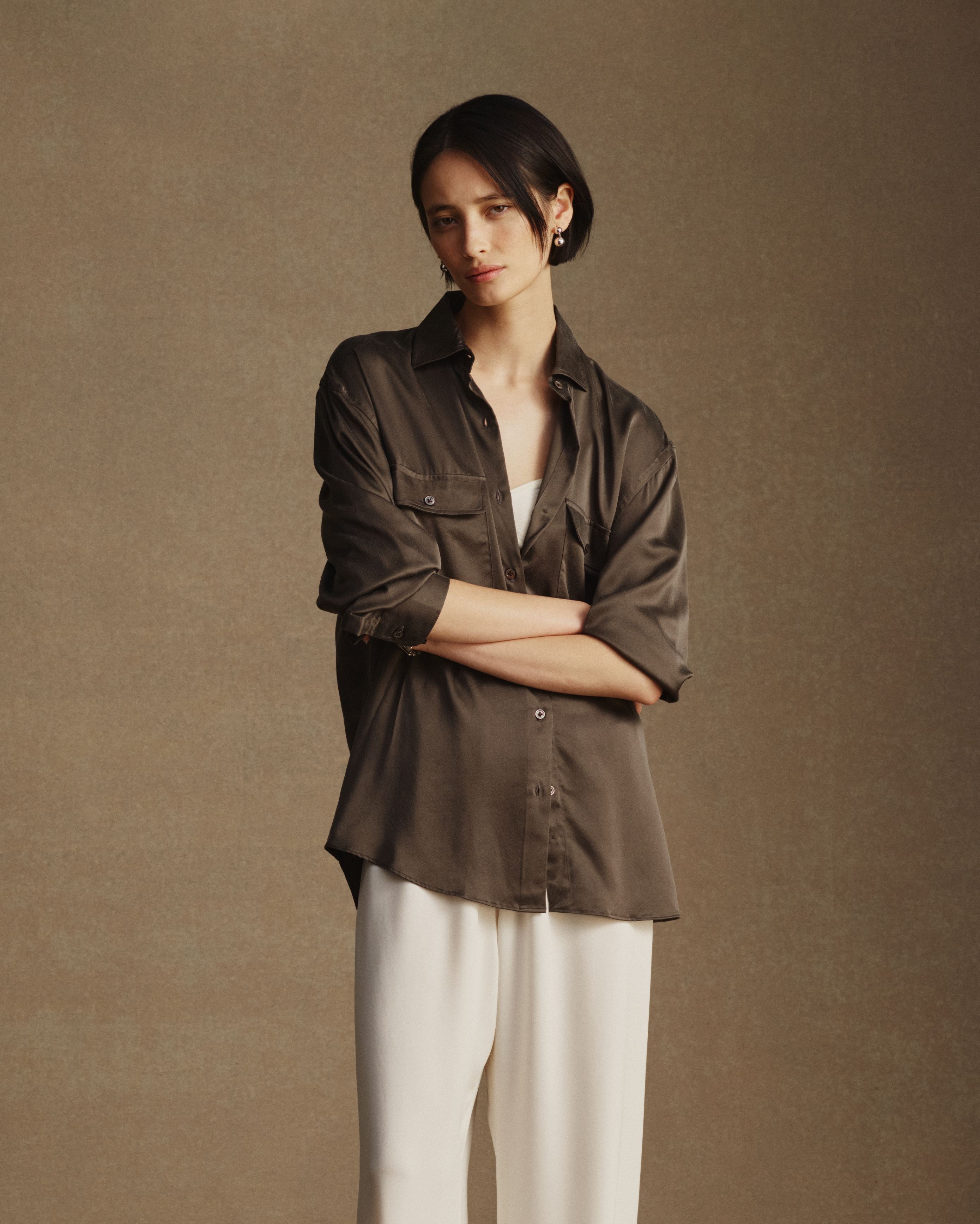 Camilla Shirt - Olive Silk