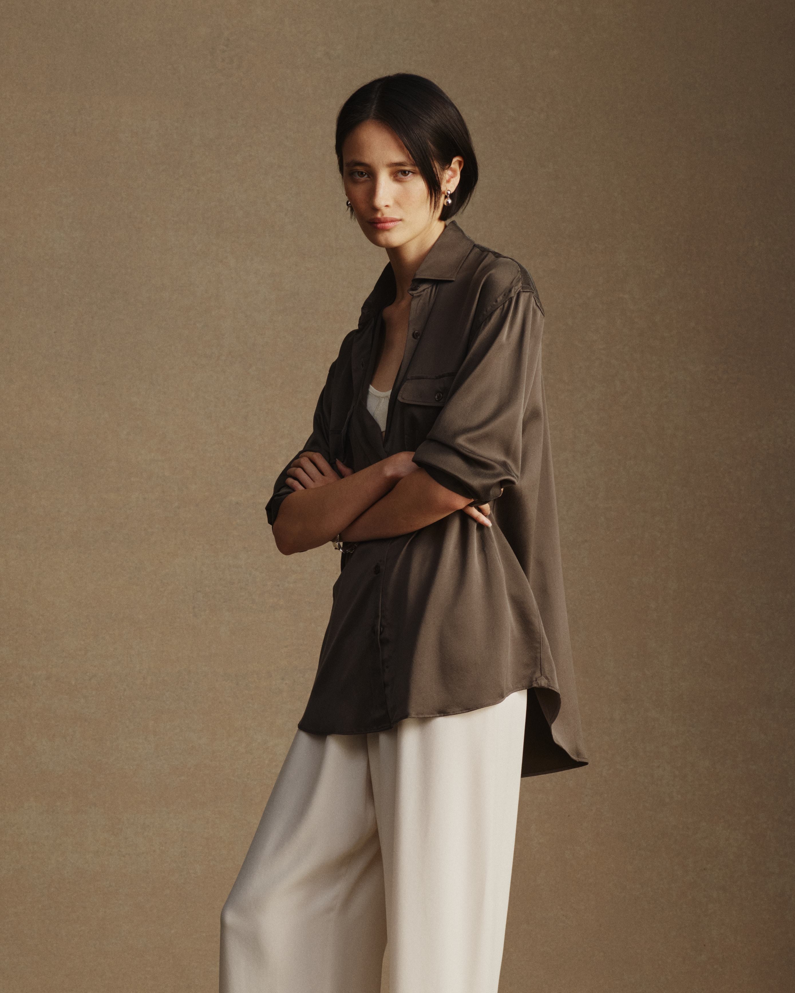 Camilla Shirt - Olive Silk