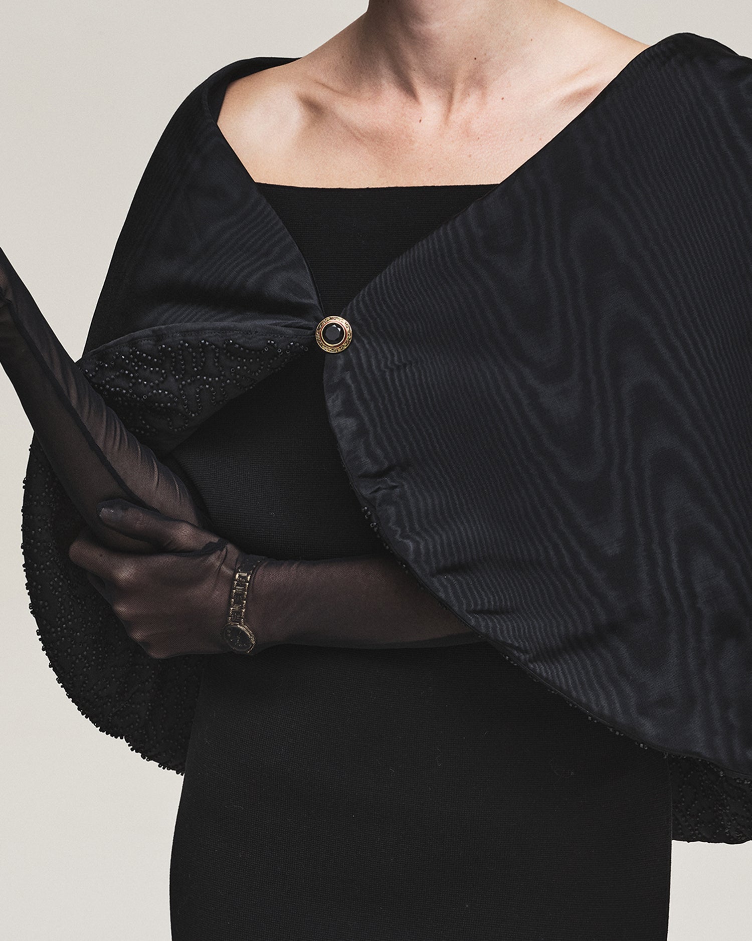Padded Cape - Black Moire