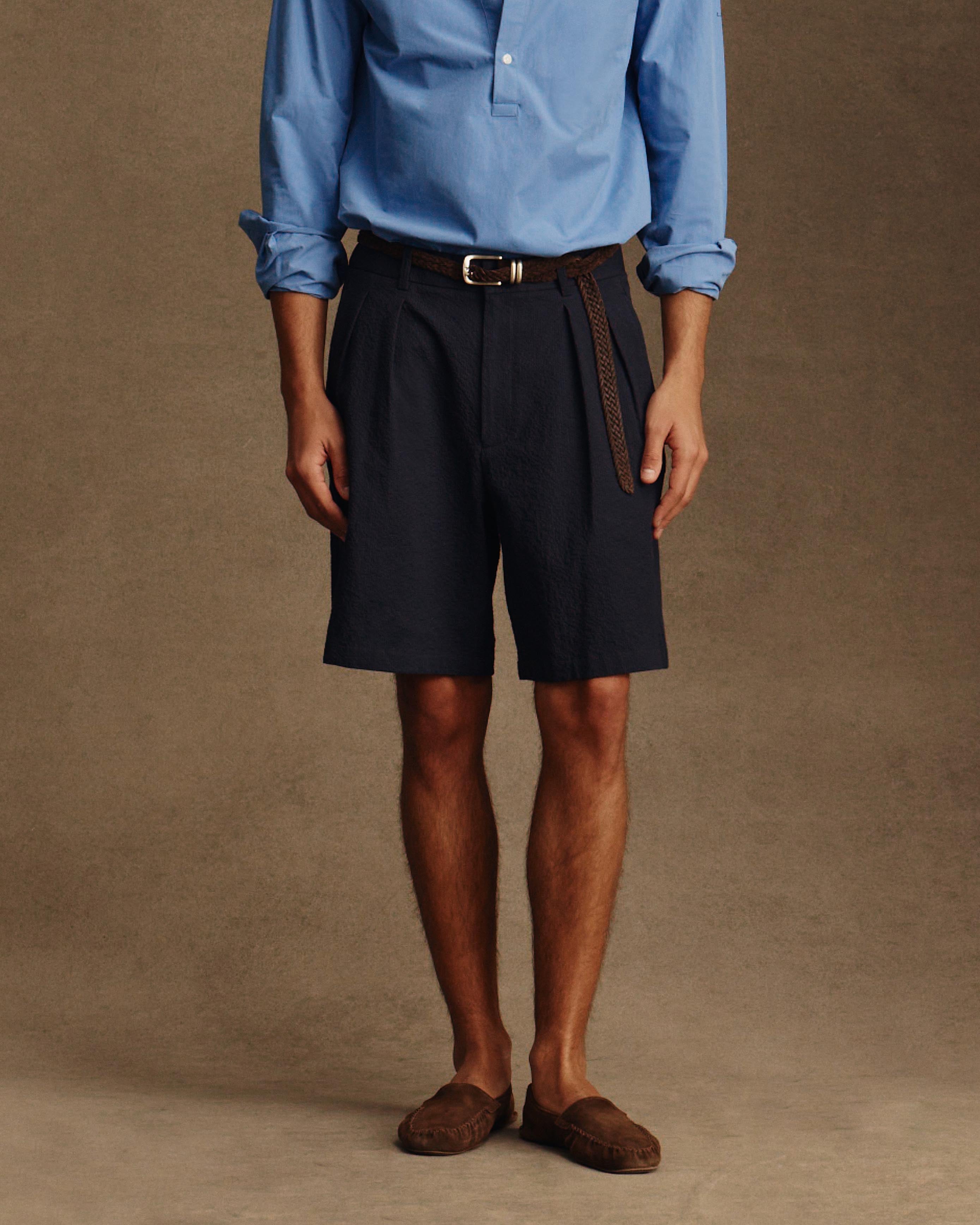 Double Pleated Chino Shorts - Navy