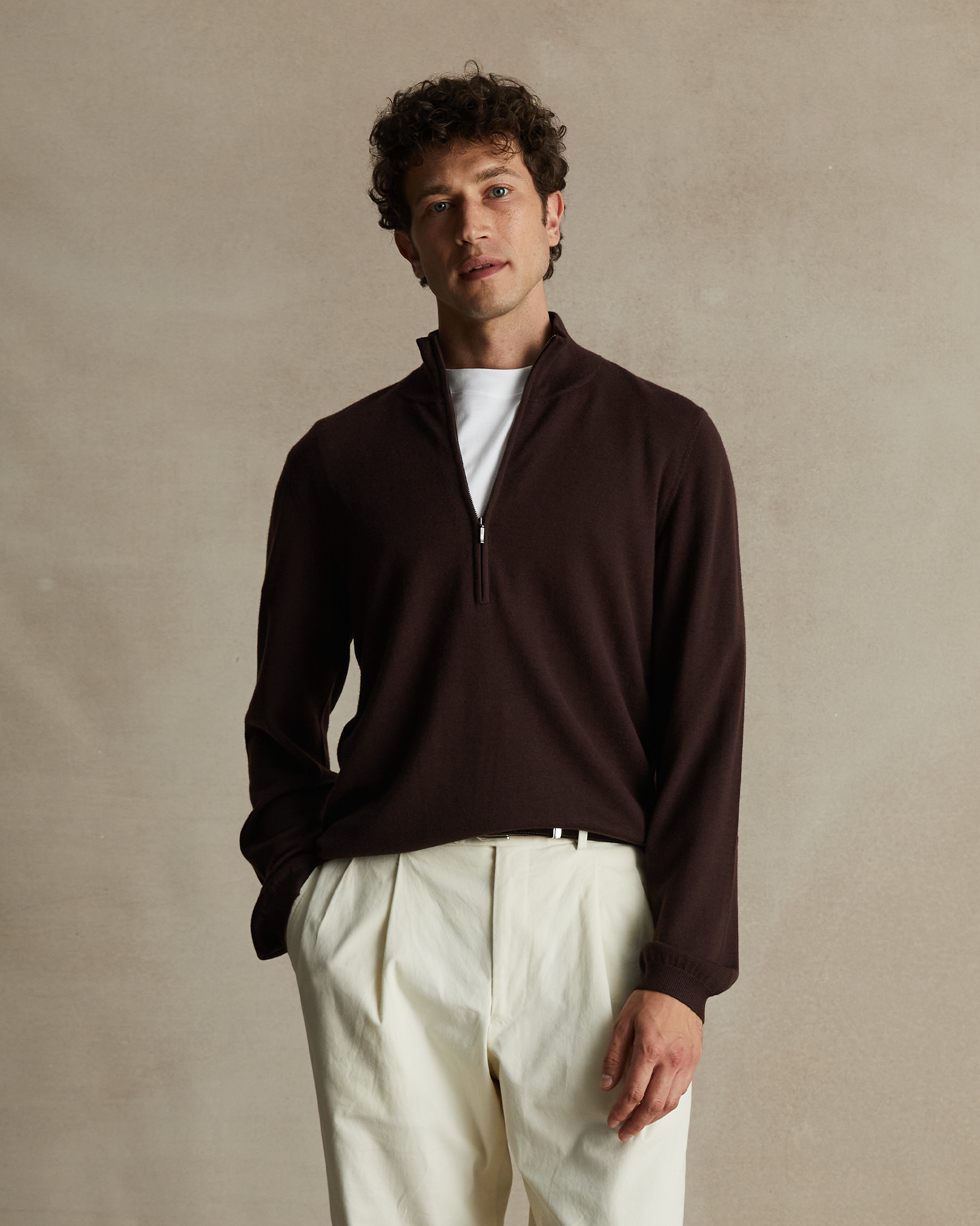 Merino Quarter Zip - Chocolate