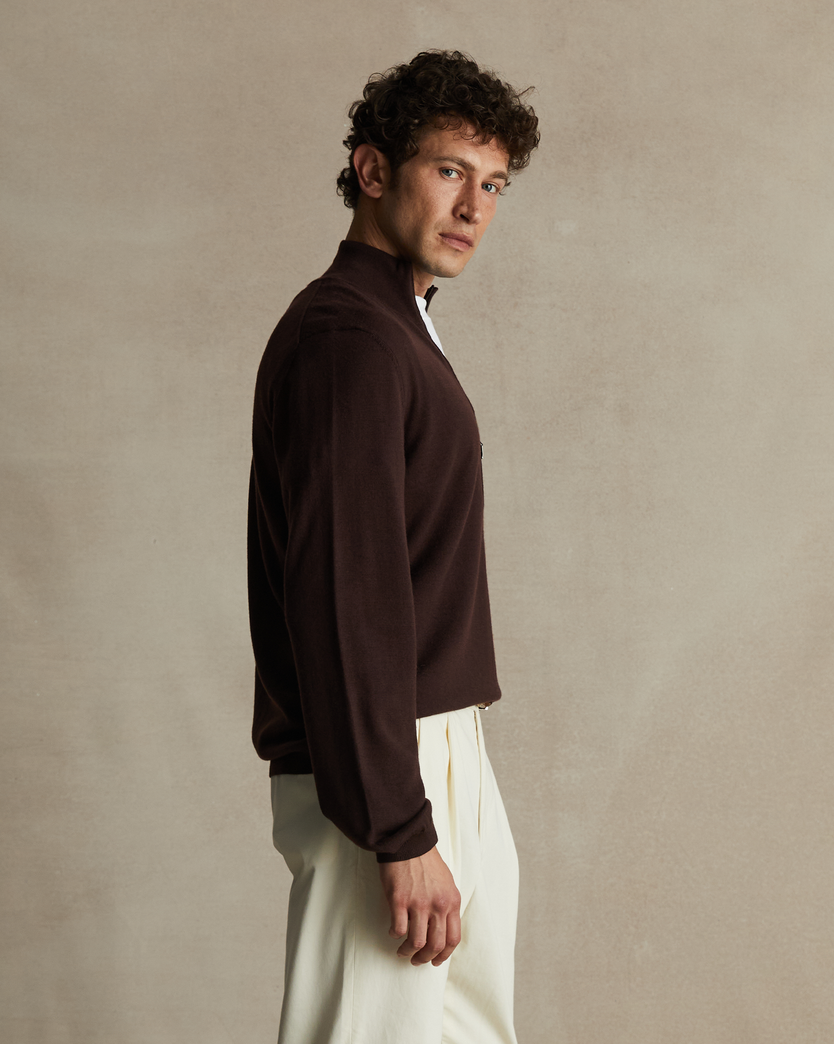 Merino Quarter Zip - Chocolate