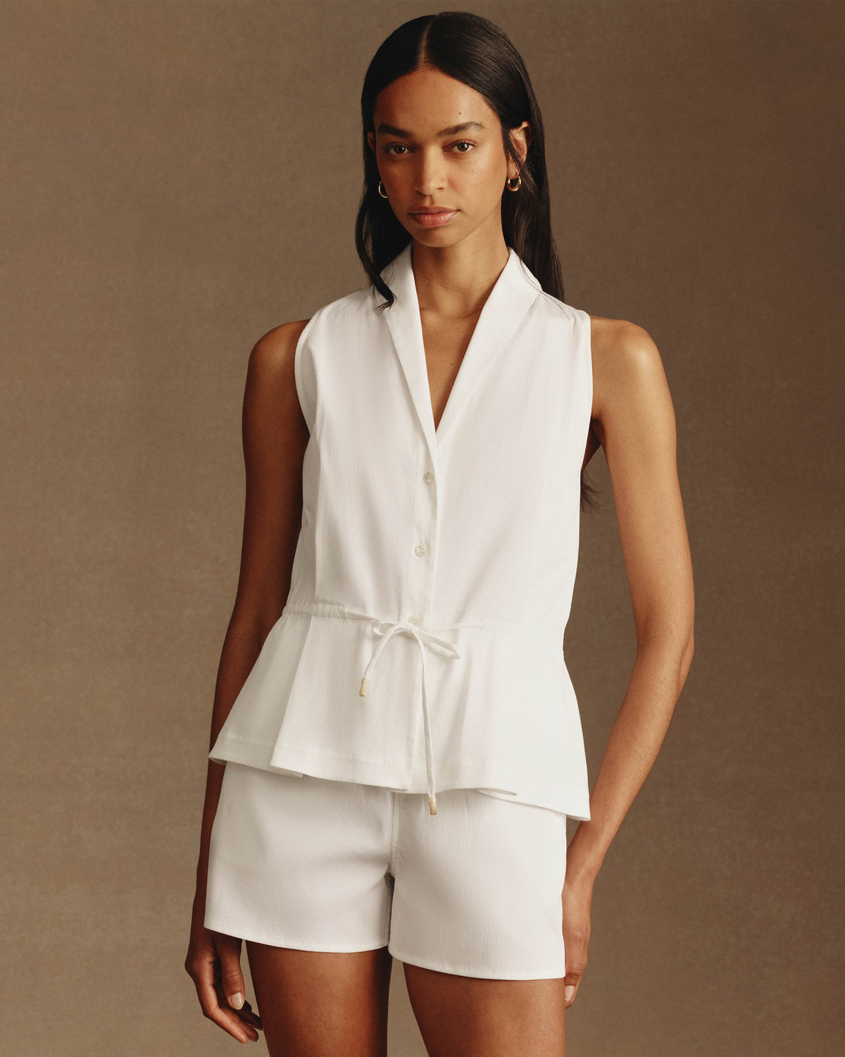 Christy Tie Top - White Rib