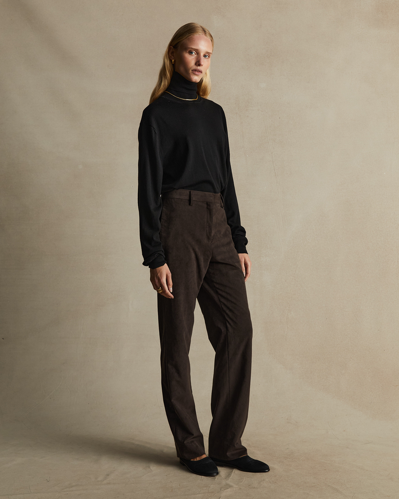 Coffee Suede Flare Trousers