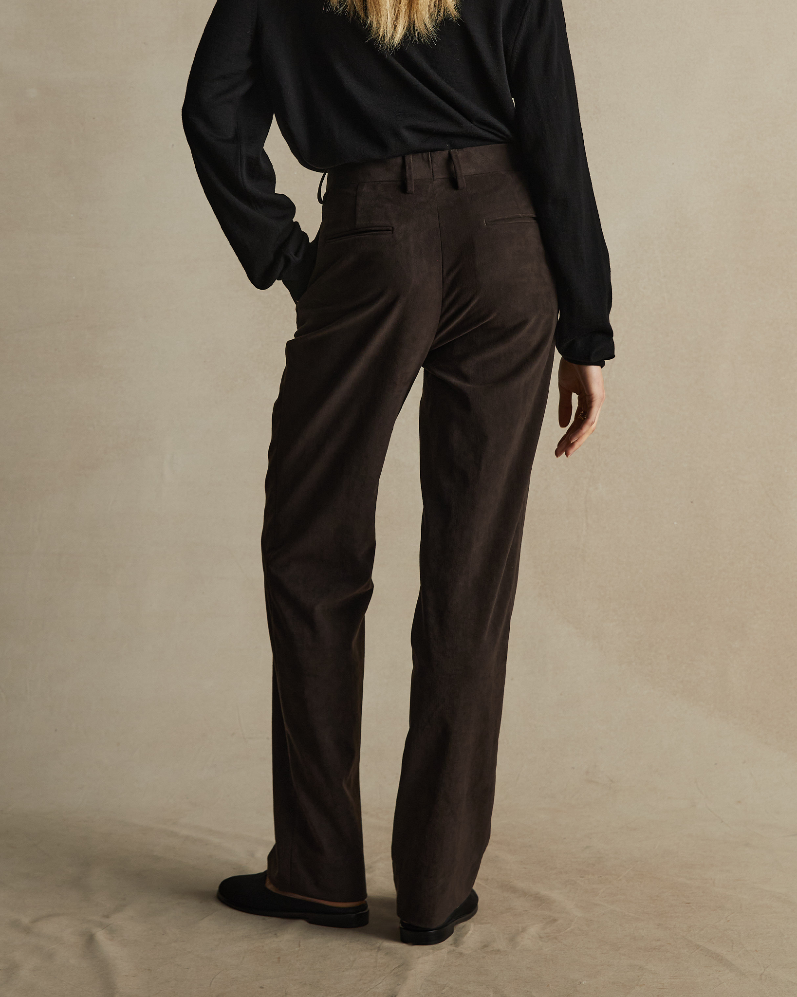 Coffee Suede Flare Trousers