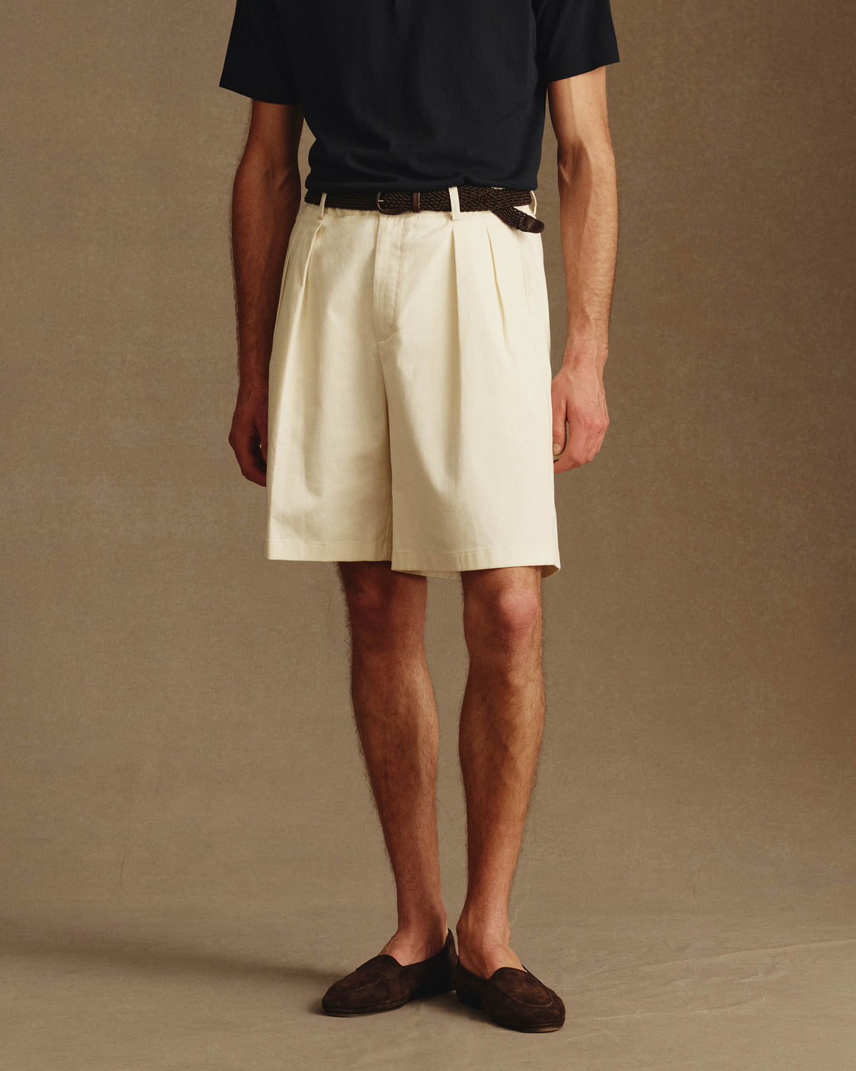Double Pleated Chino Shorts - Off White