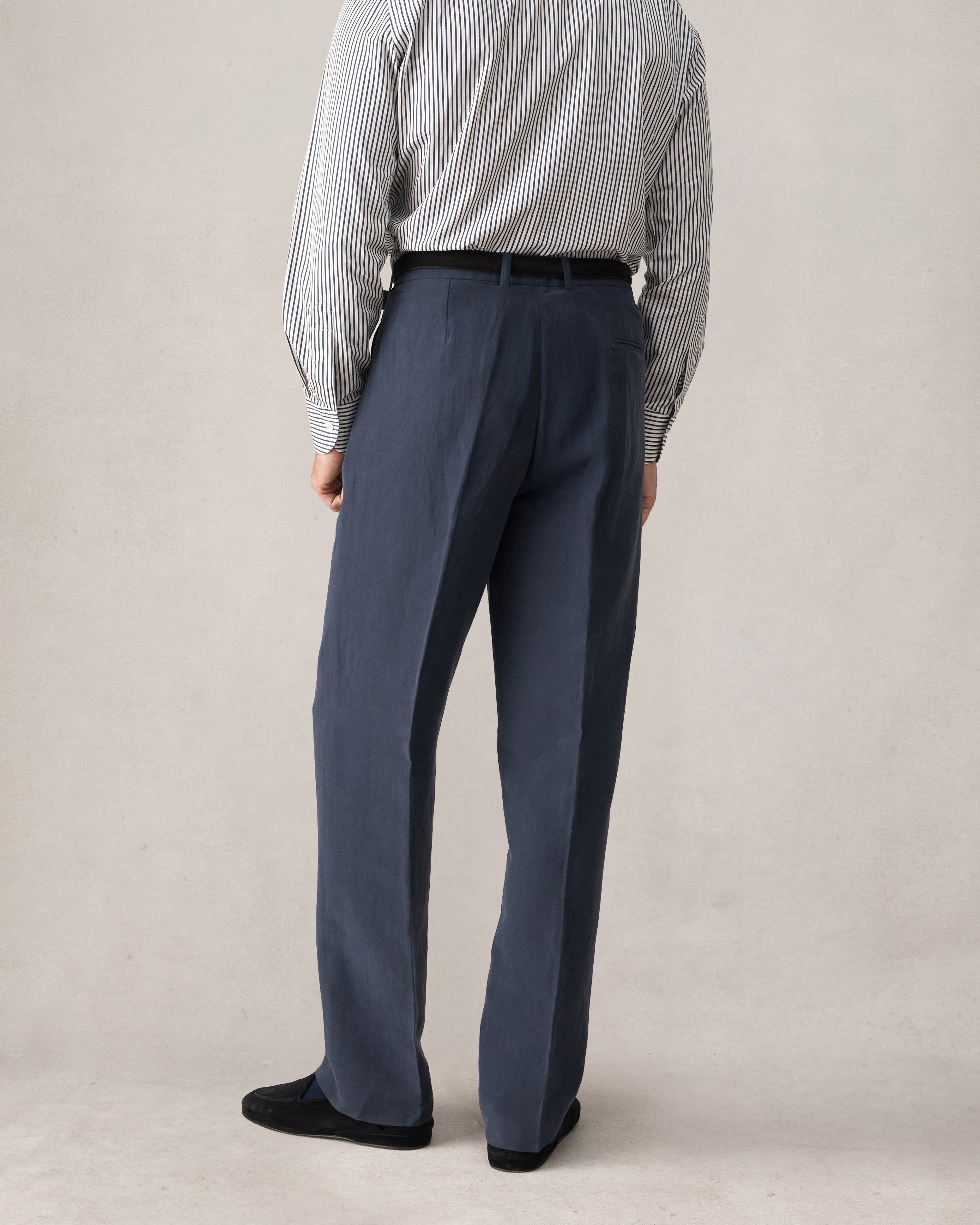 Double Pleated Trouser - Navy Silk Linen