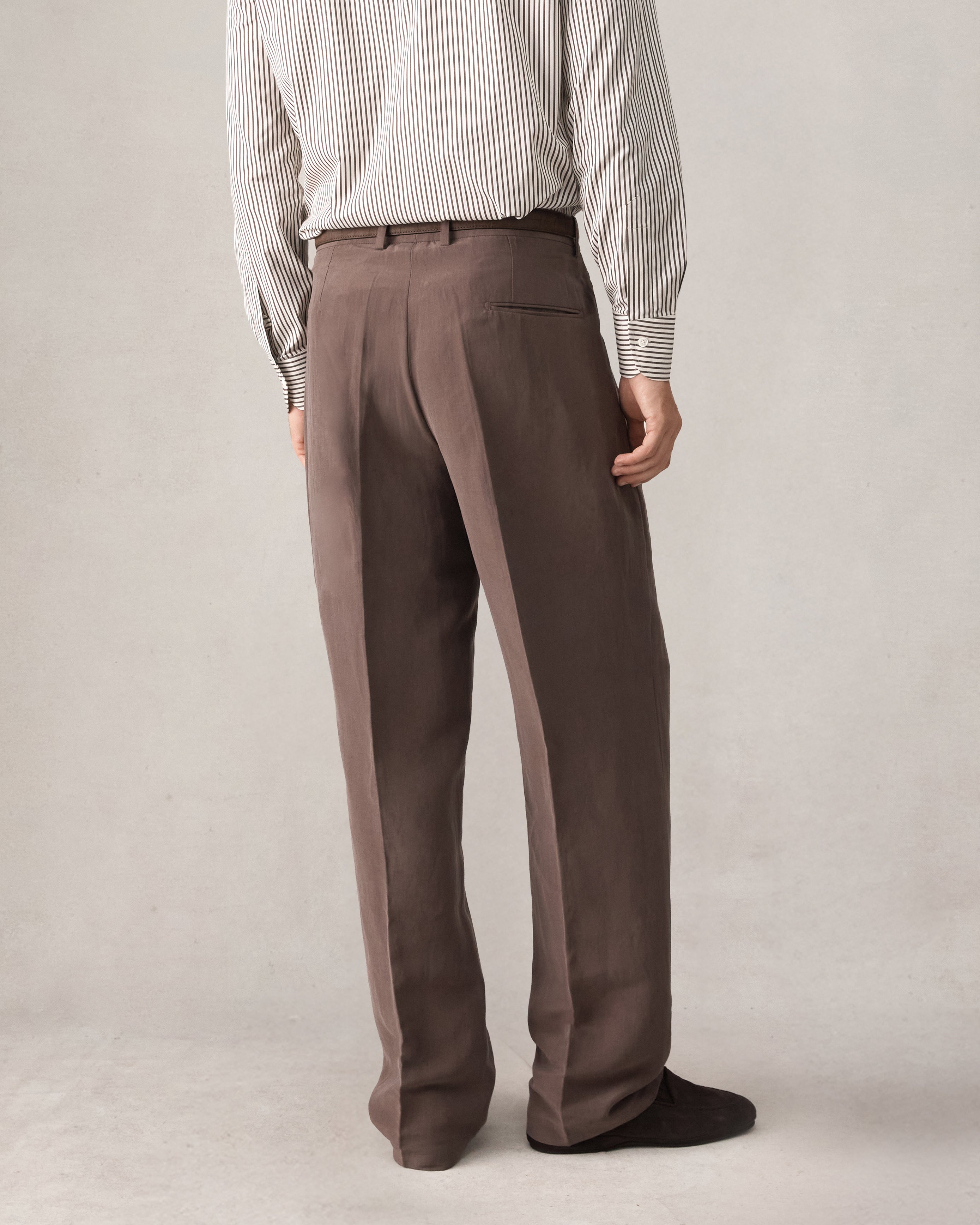 Double Pleated Trouser - Chocolate Silk Linen
