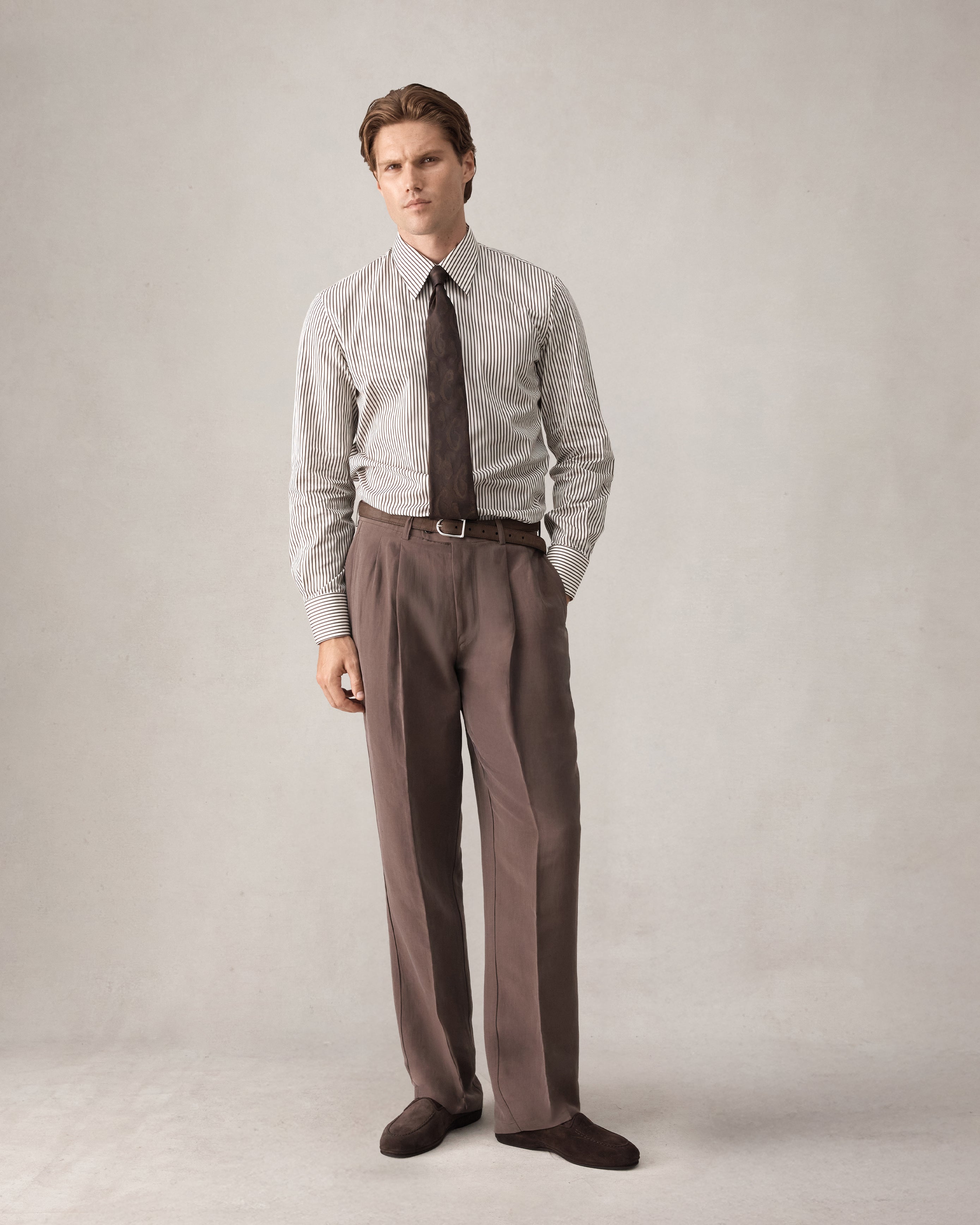 Double Pleated Trouser - Chocolate Silk Linen