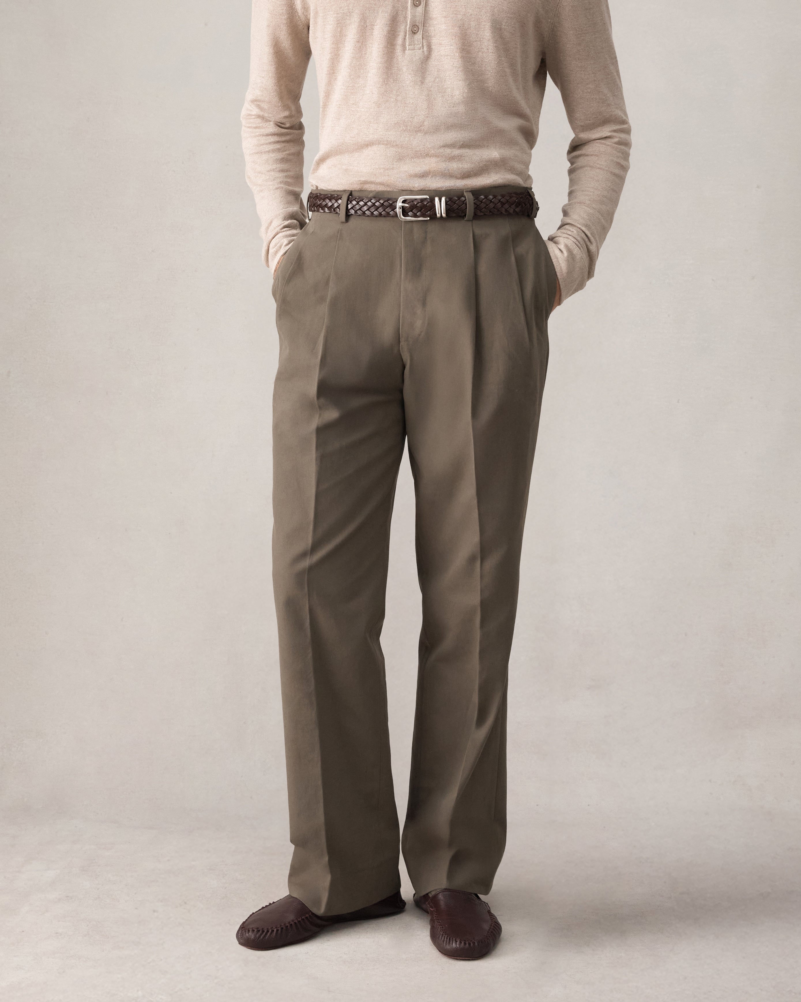 Double Pleated Trouser - Khaki Canvas