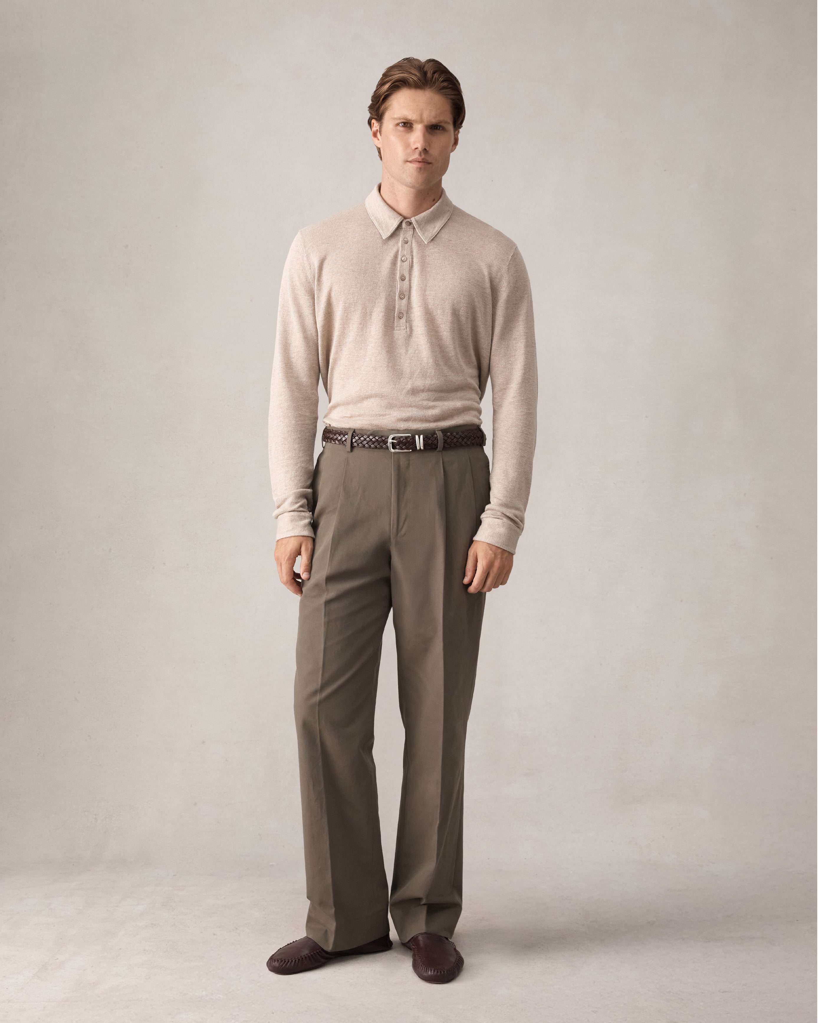 Double Pleated Trouser - Khaki Canvas