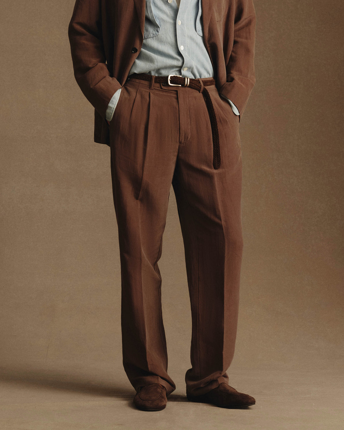 Double Pleated Trouser - Chocolate Silk Linen