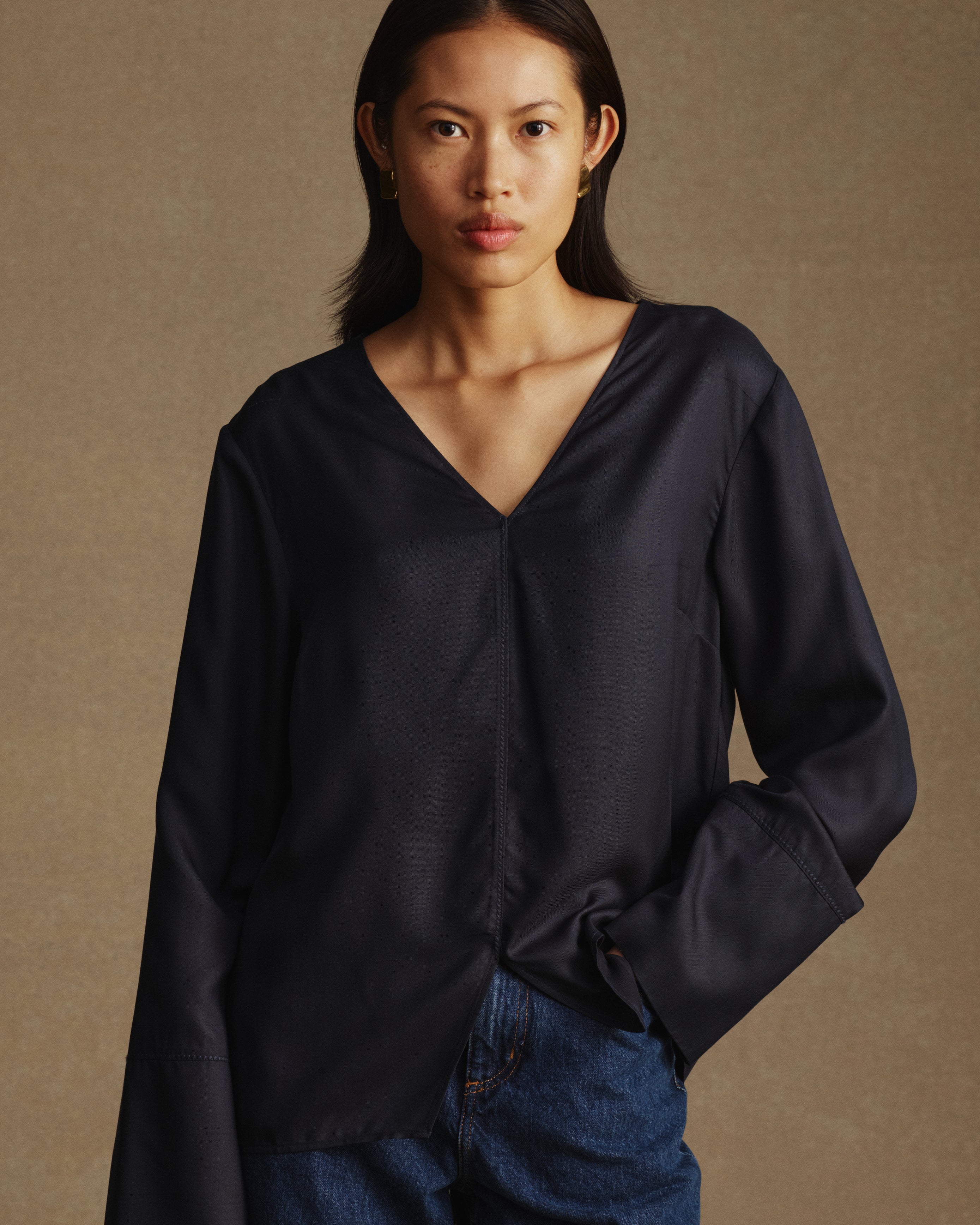 Maria Blouse - Navy Dupioni