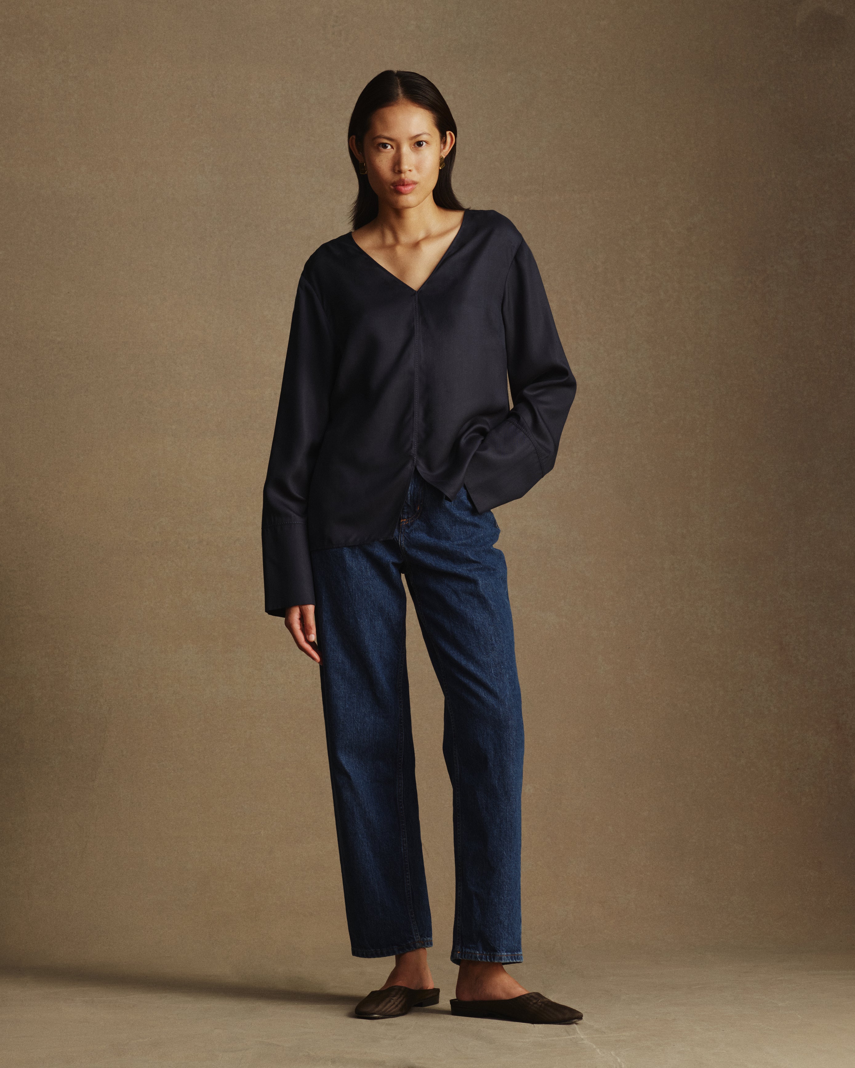 Maria Blouse - Navy Dupioni