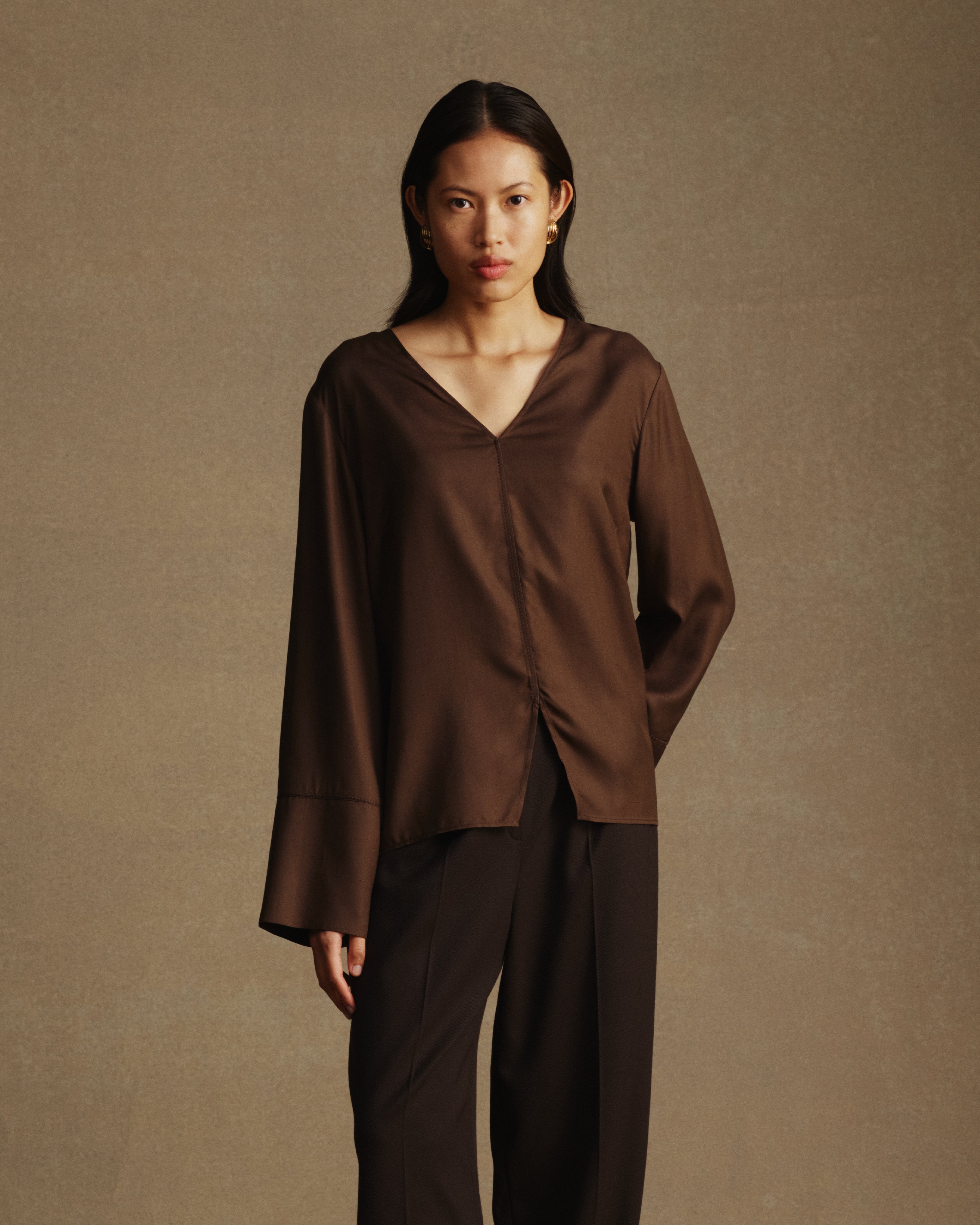 Maria Blouse - Chocolate Dupioni