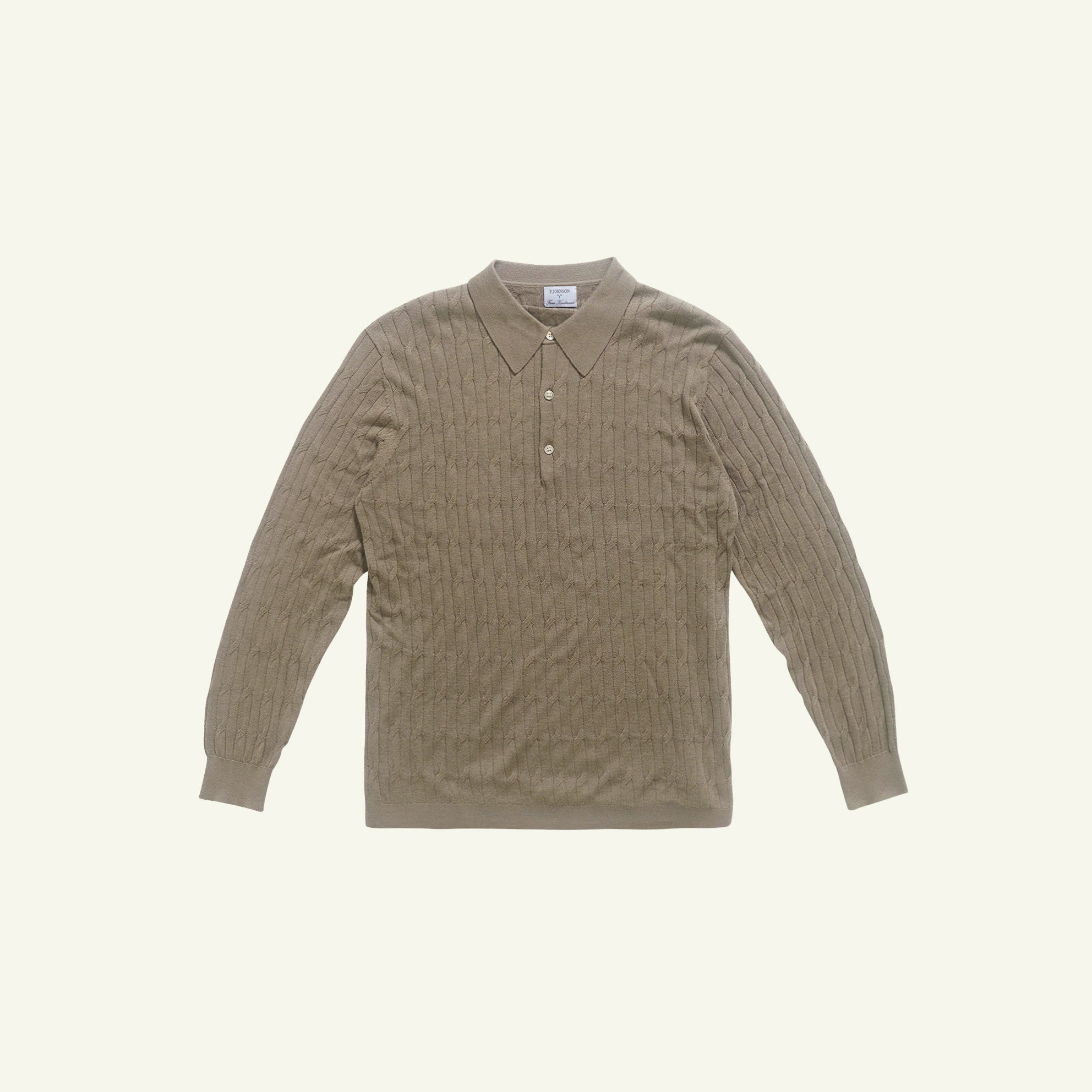Merino Cable Knit Polo - Stone
