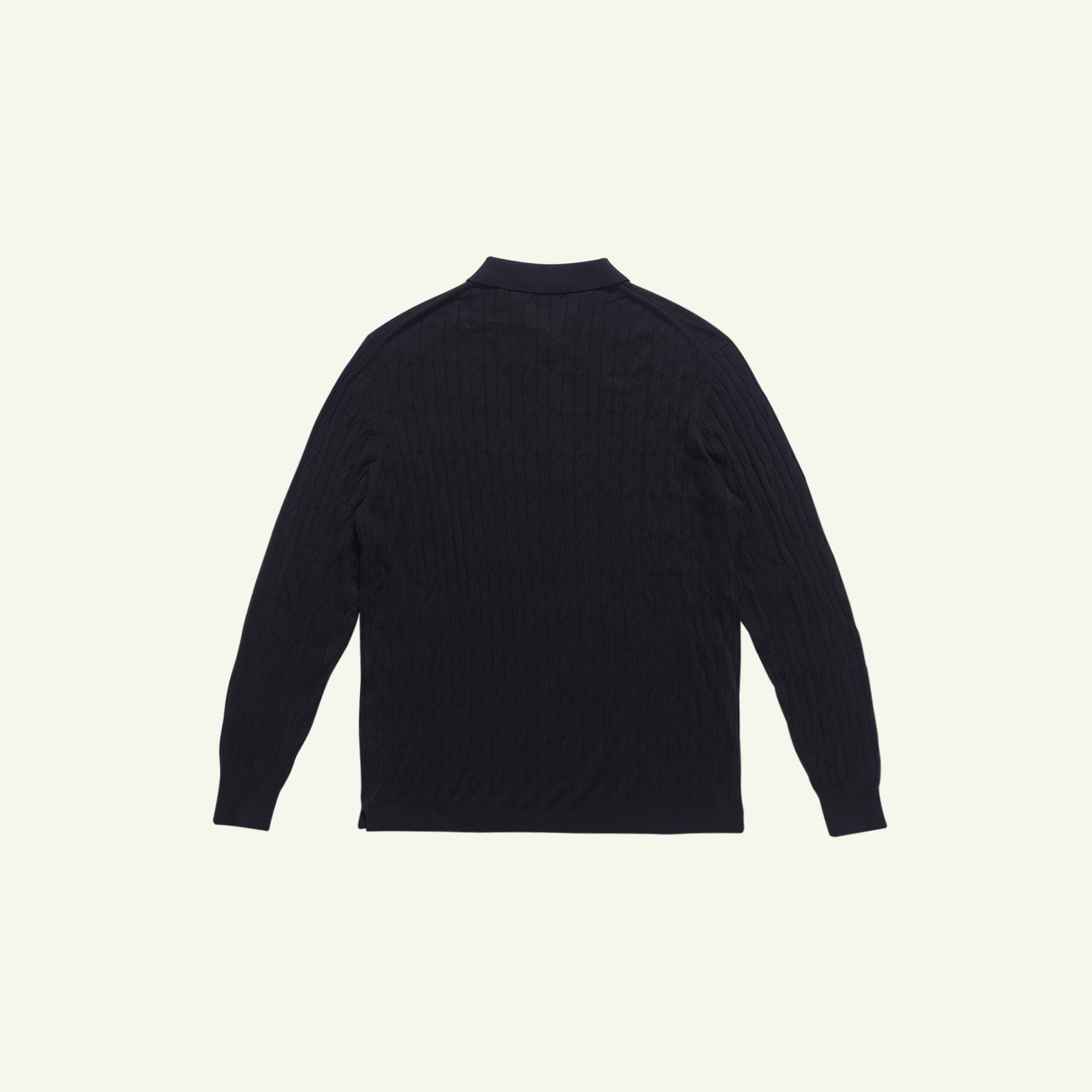 Merino Cable Knit Polo - Navy