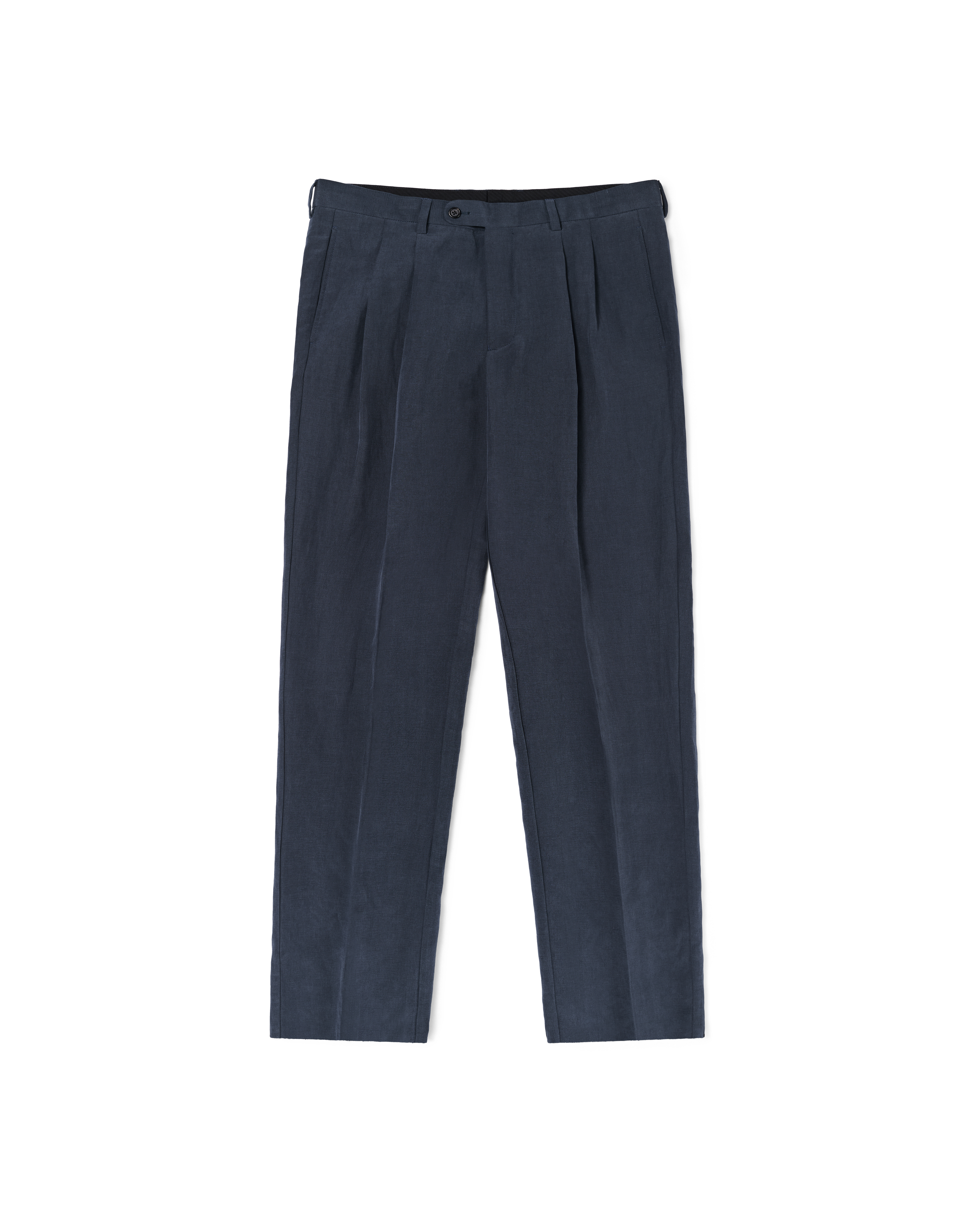 Double Pleated Trouser - Navy Silk Linen