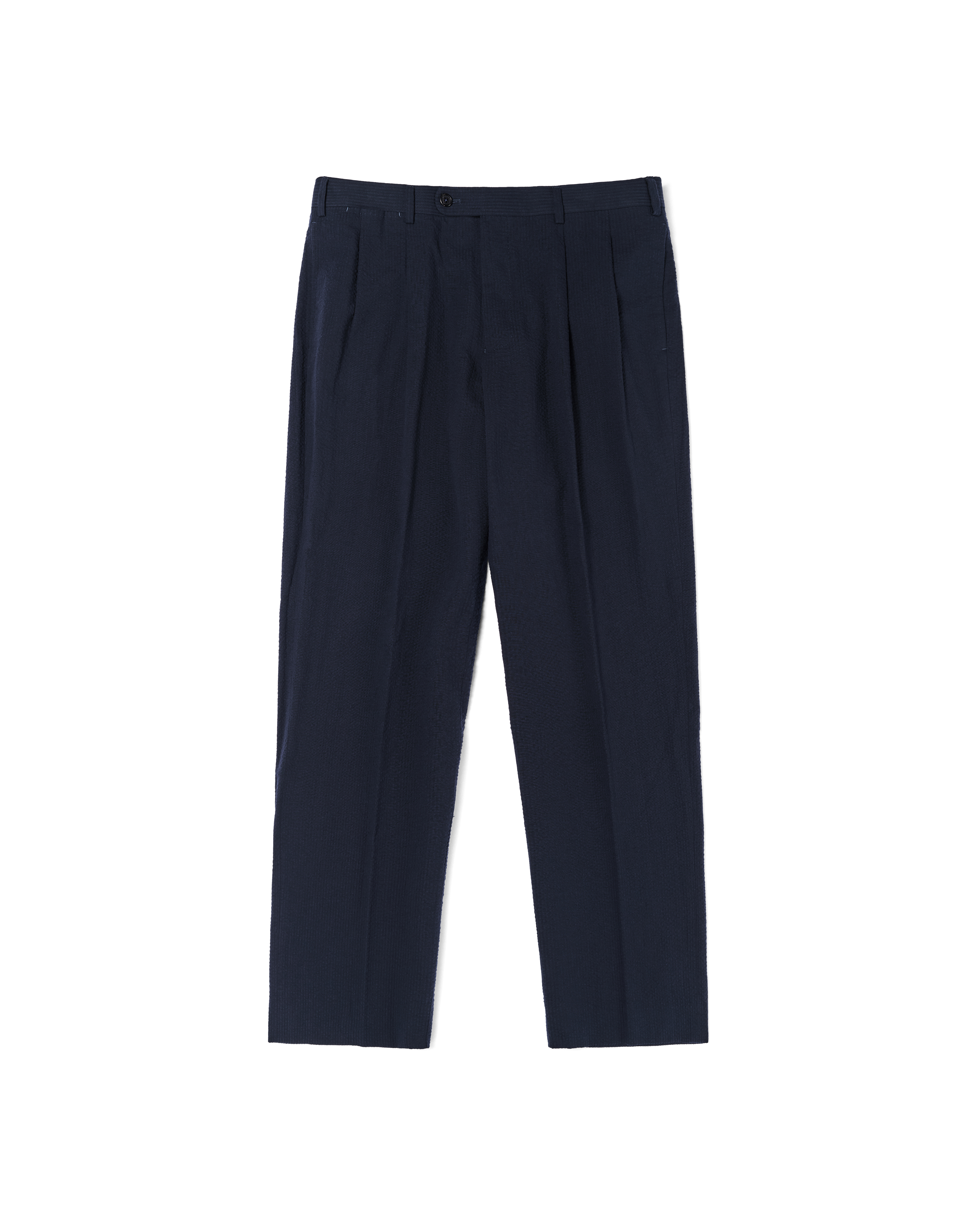 Double Pleated Trousers - Navy Seersucker