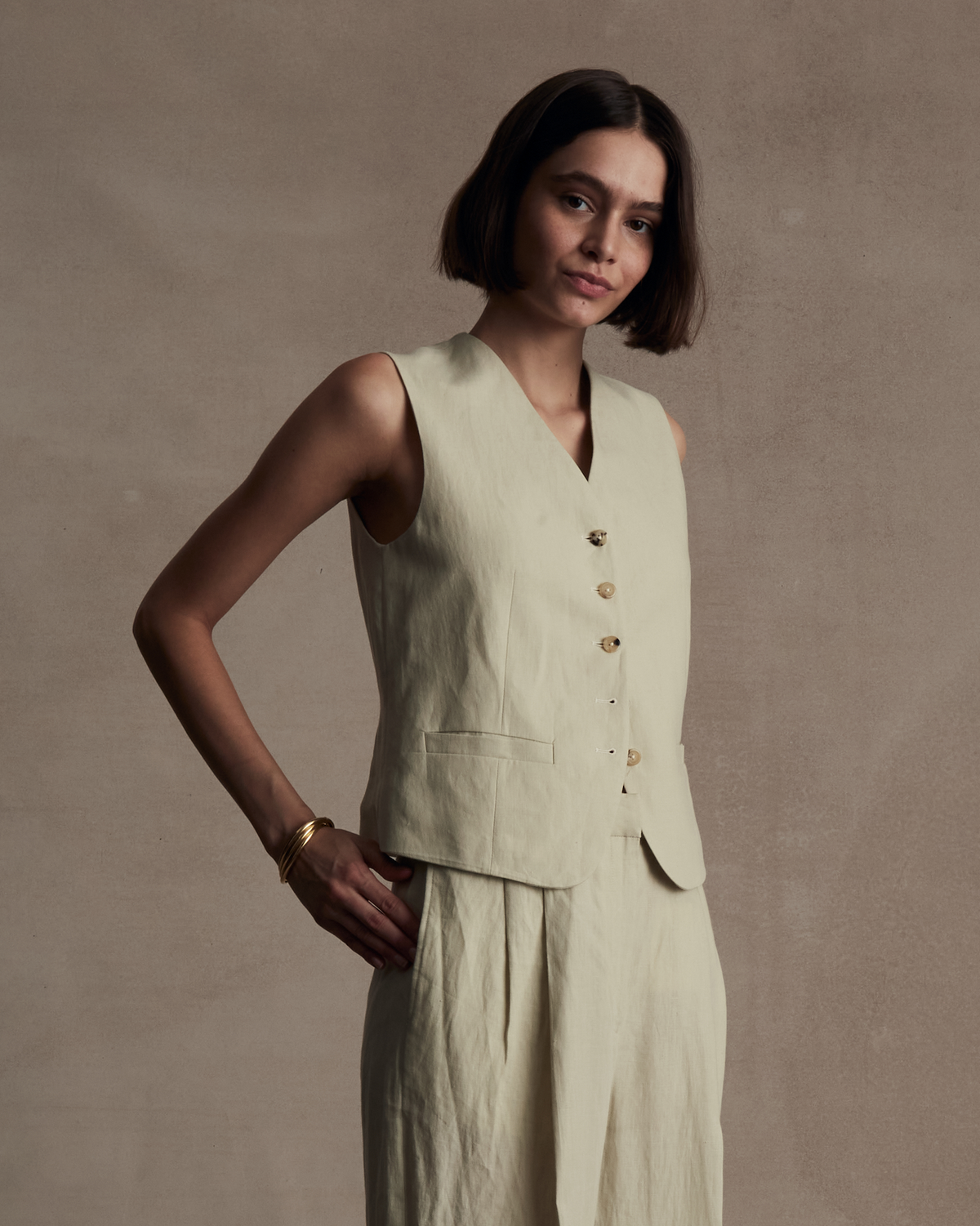Beige Linen Waistcoat