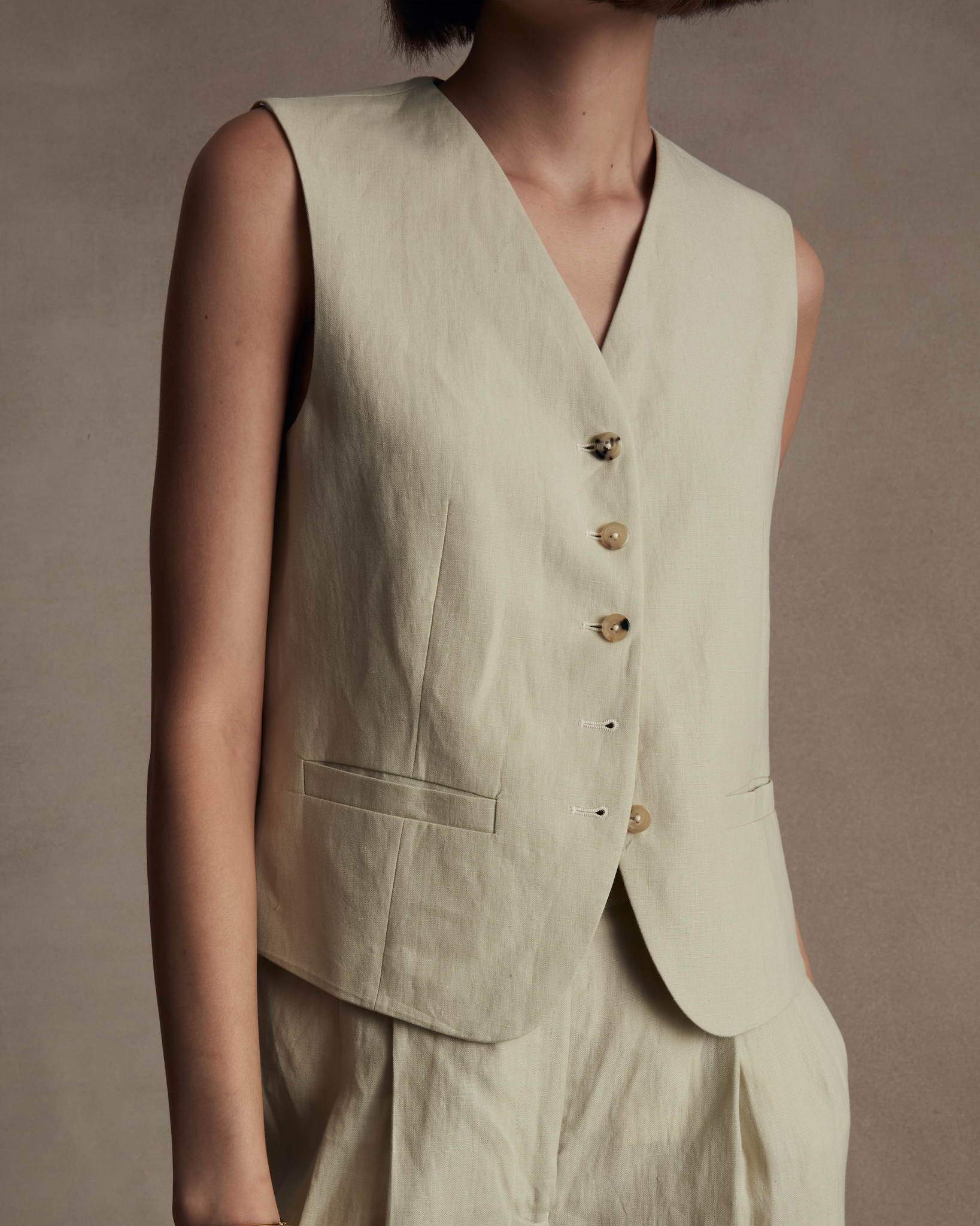 Beige Linen Waistcoat