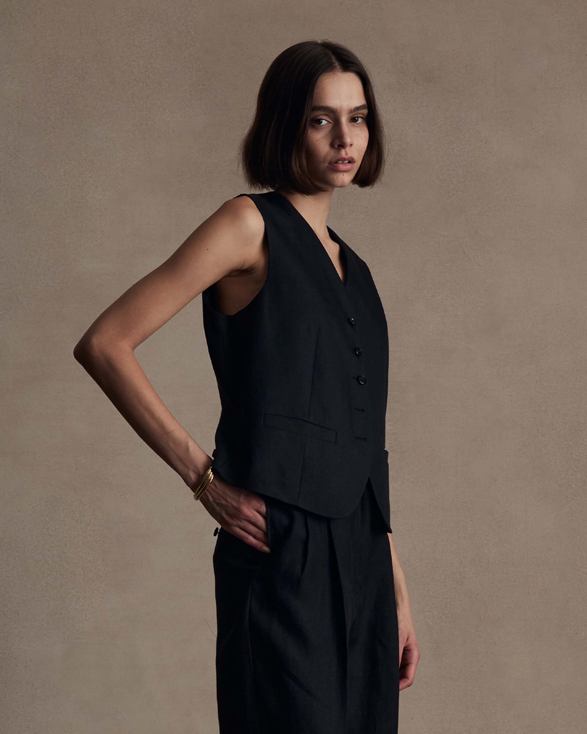 Black Herringbone Waistcoat