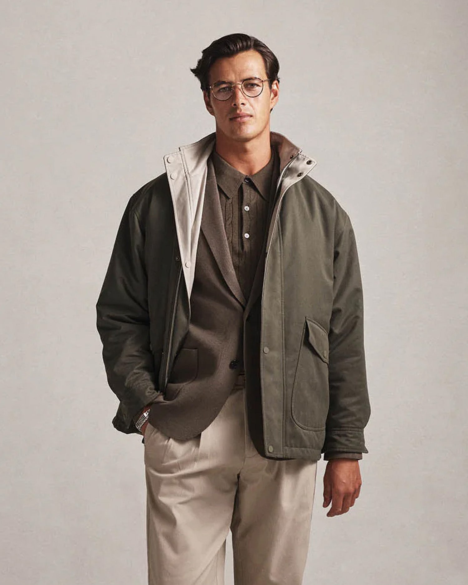 Leon Reversible Park Jacket - Moss & Beige