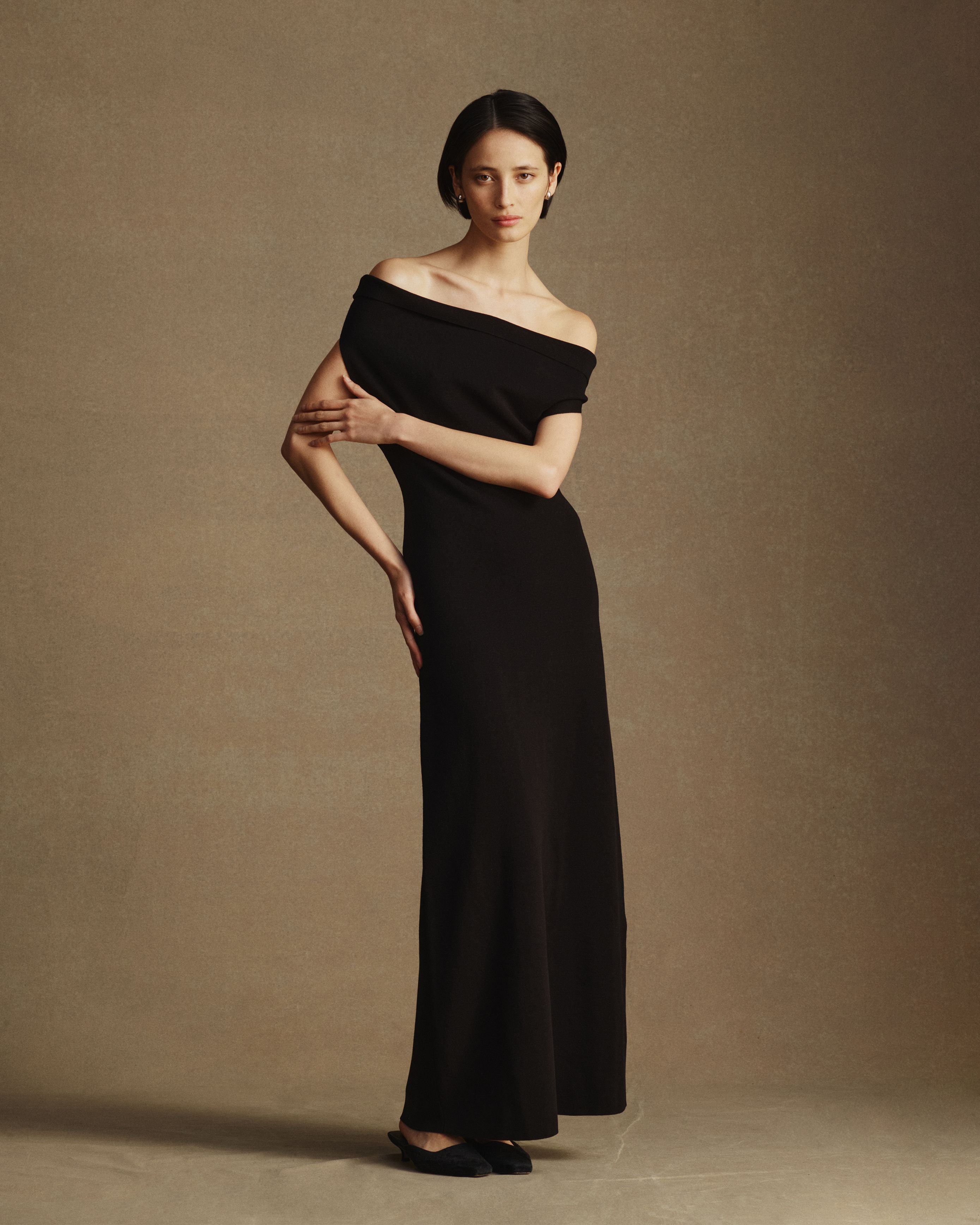 Coralie Off Shoulder Knit Dress - Black