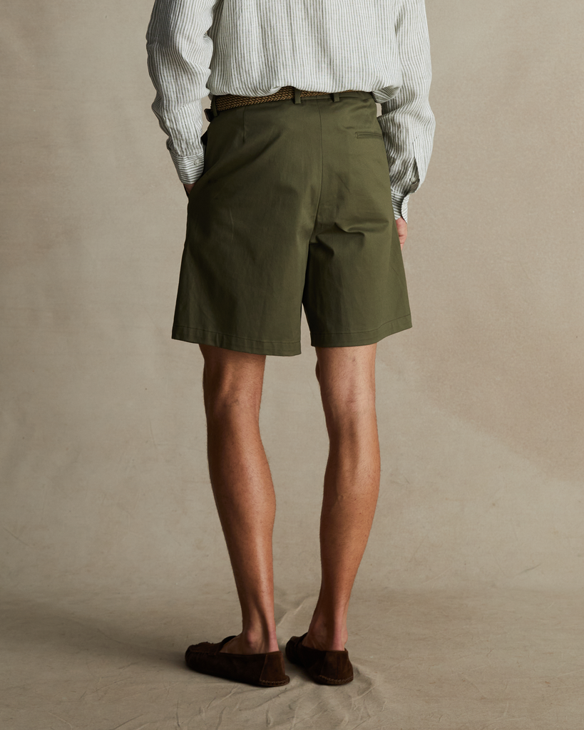 Olive Pleated Chino Shorts