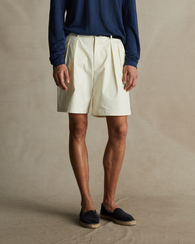 Off White Pleated Chino Shorts