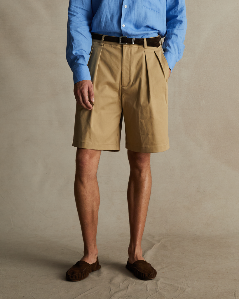 Taupe Pleated Chino Shorts