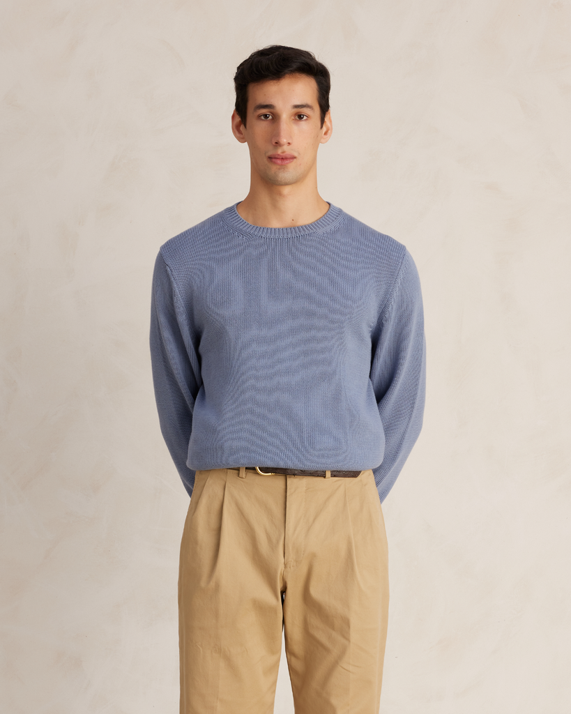 Dusty Blue Cotton Fisherman's Sweater