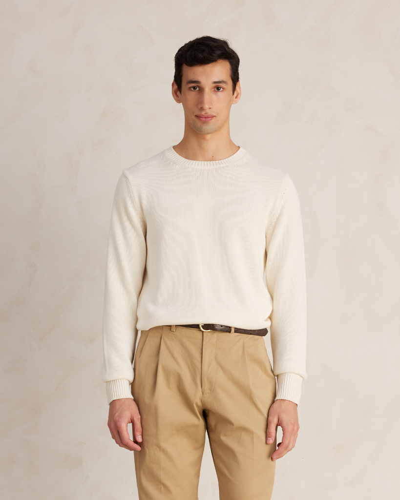 Off White Cotton Fisherman's Sweater