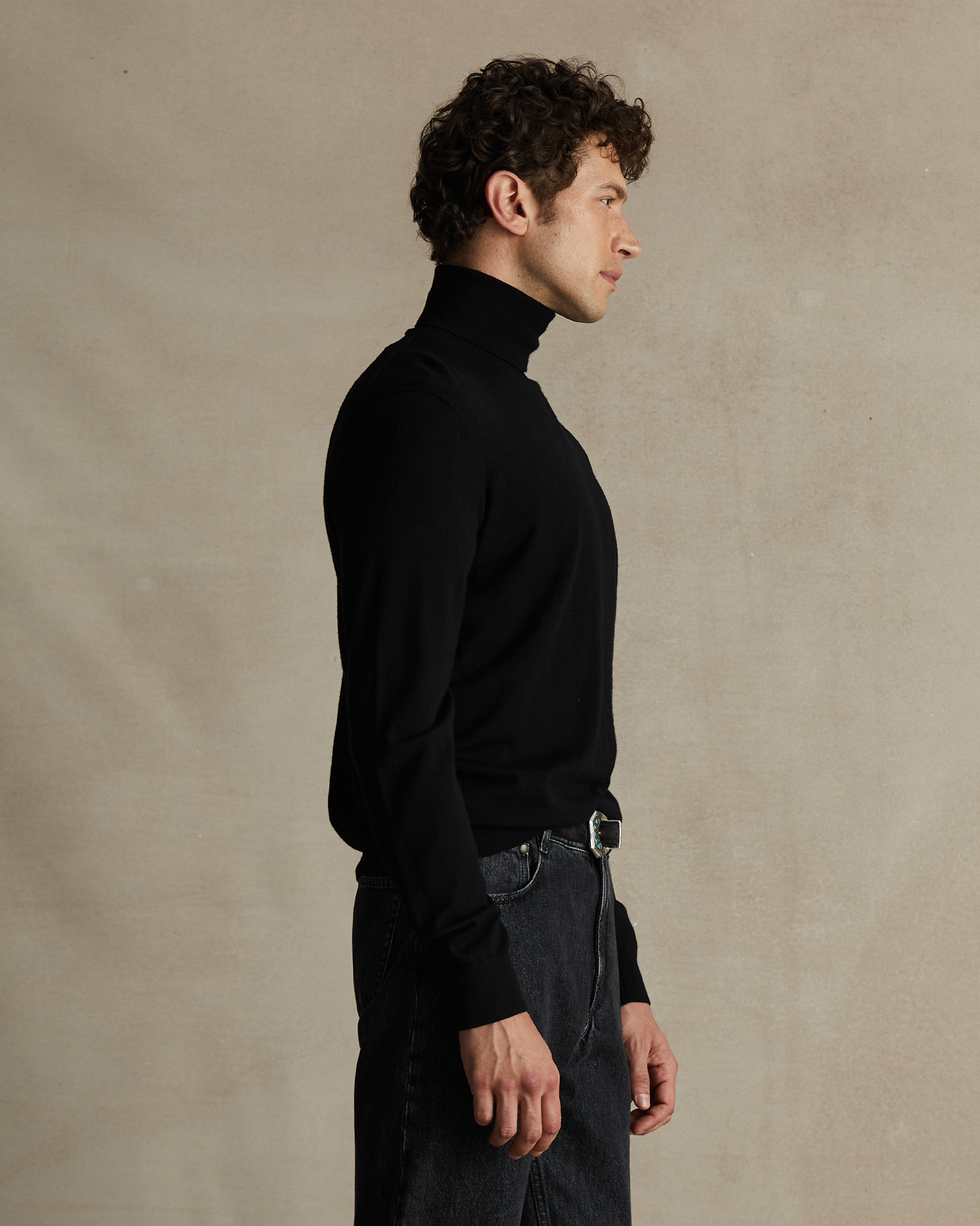 Black Merino Roll Neck