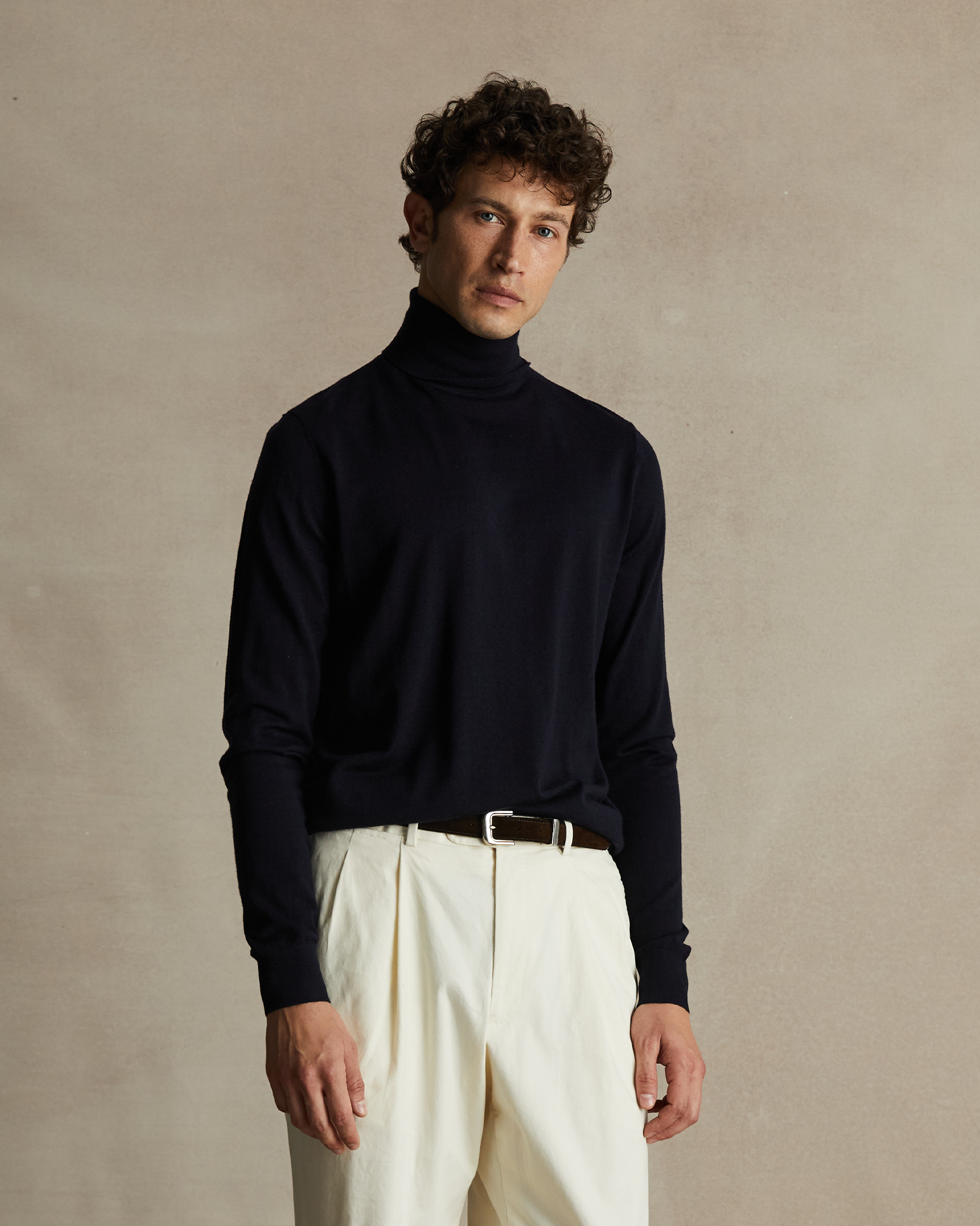 Navy Merino Roll Neck