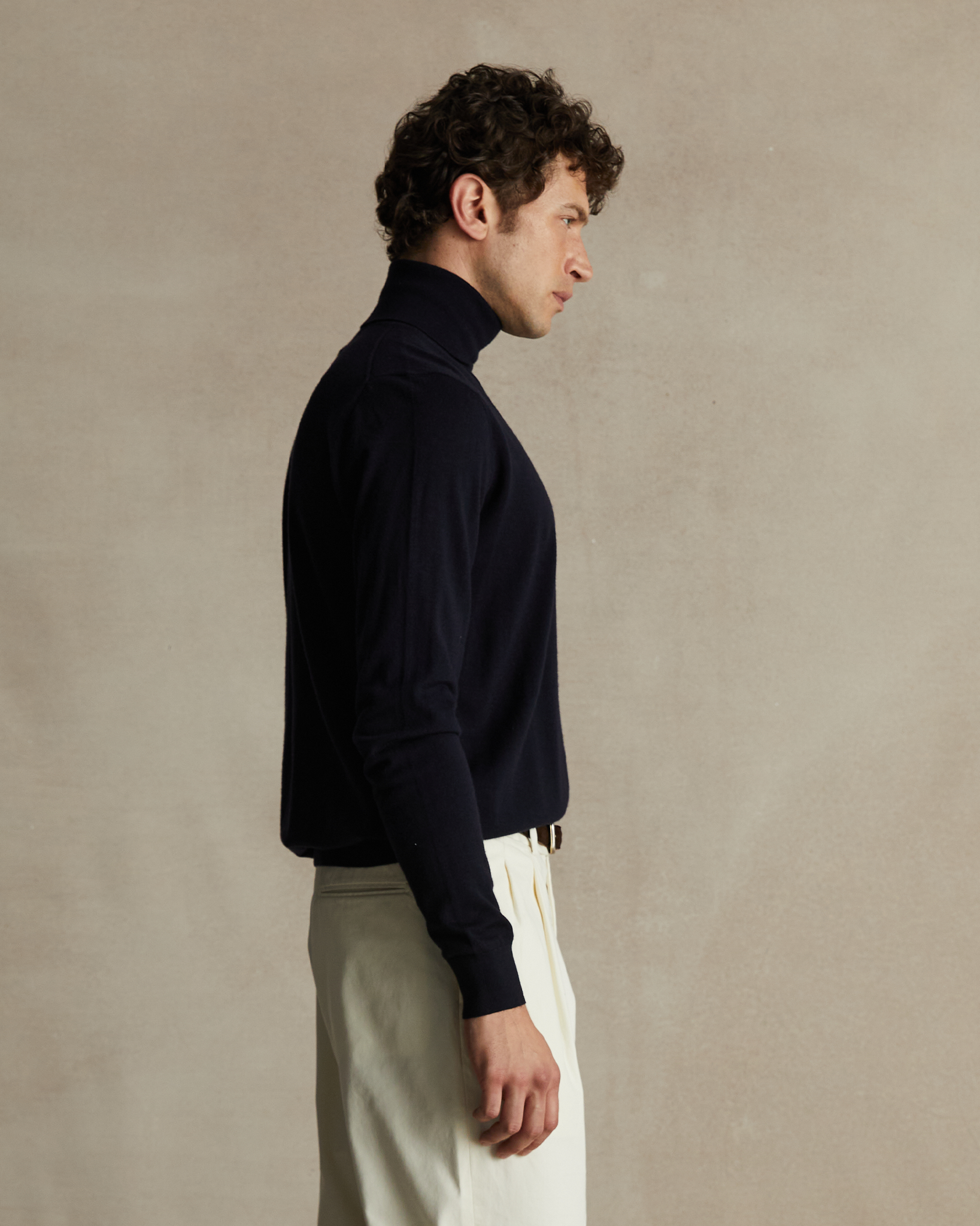 Navy Merino Roll Neck