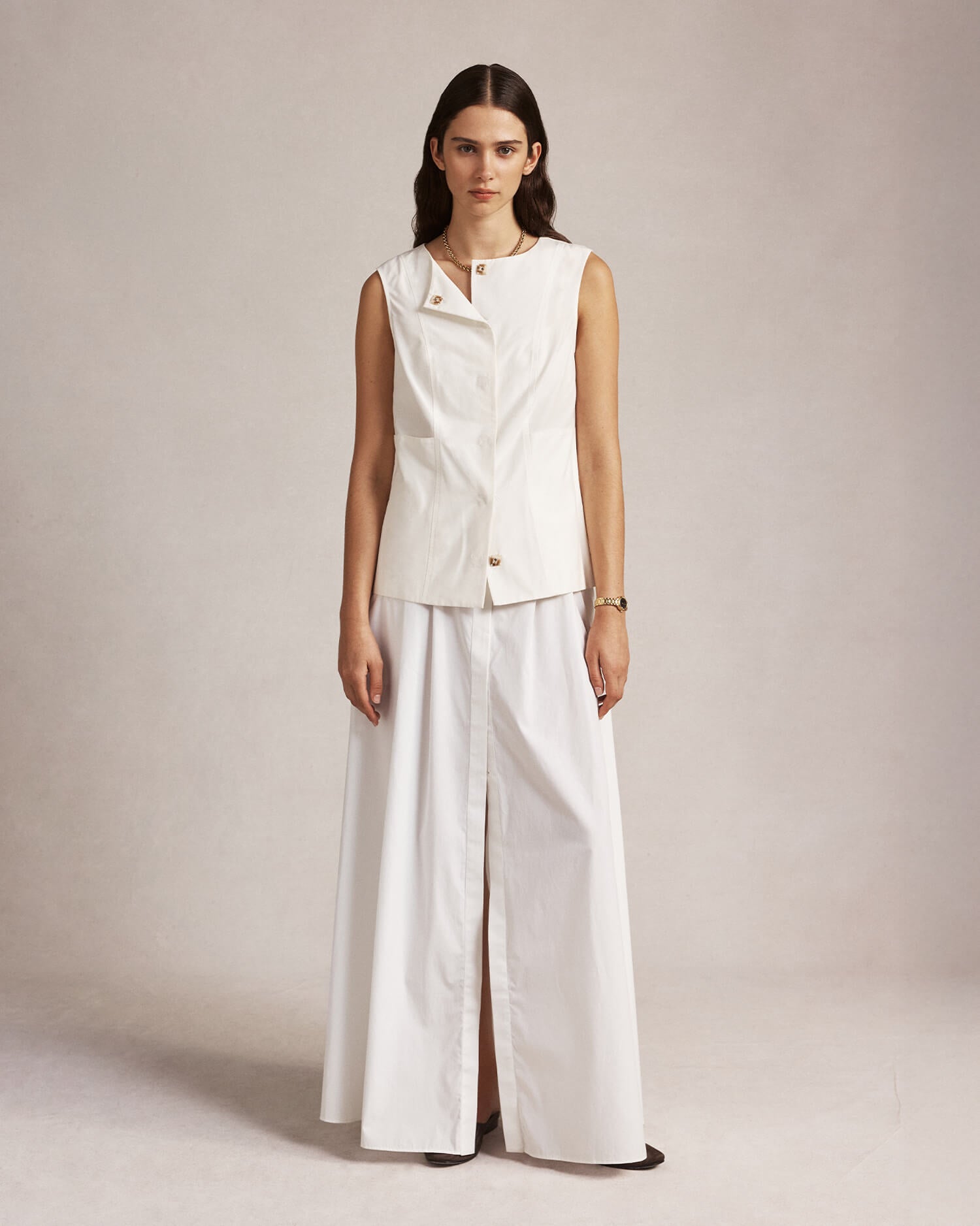 Kahla Vest - White Silk Cotton